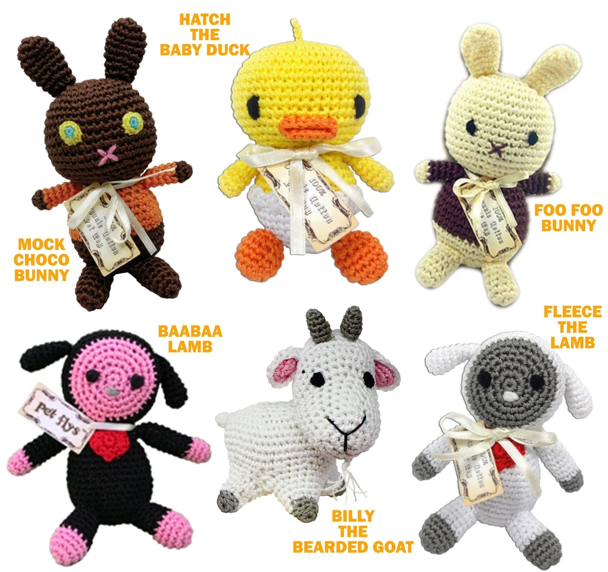 Knit Knacks Organic Cotton Pet & Dog Toys, "Easter Group" (Choose from: Choco Bunny, Foo Foo Bunny, Baby Duck, 2 Different Lambs, or Goat) - Image 2