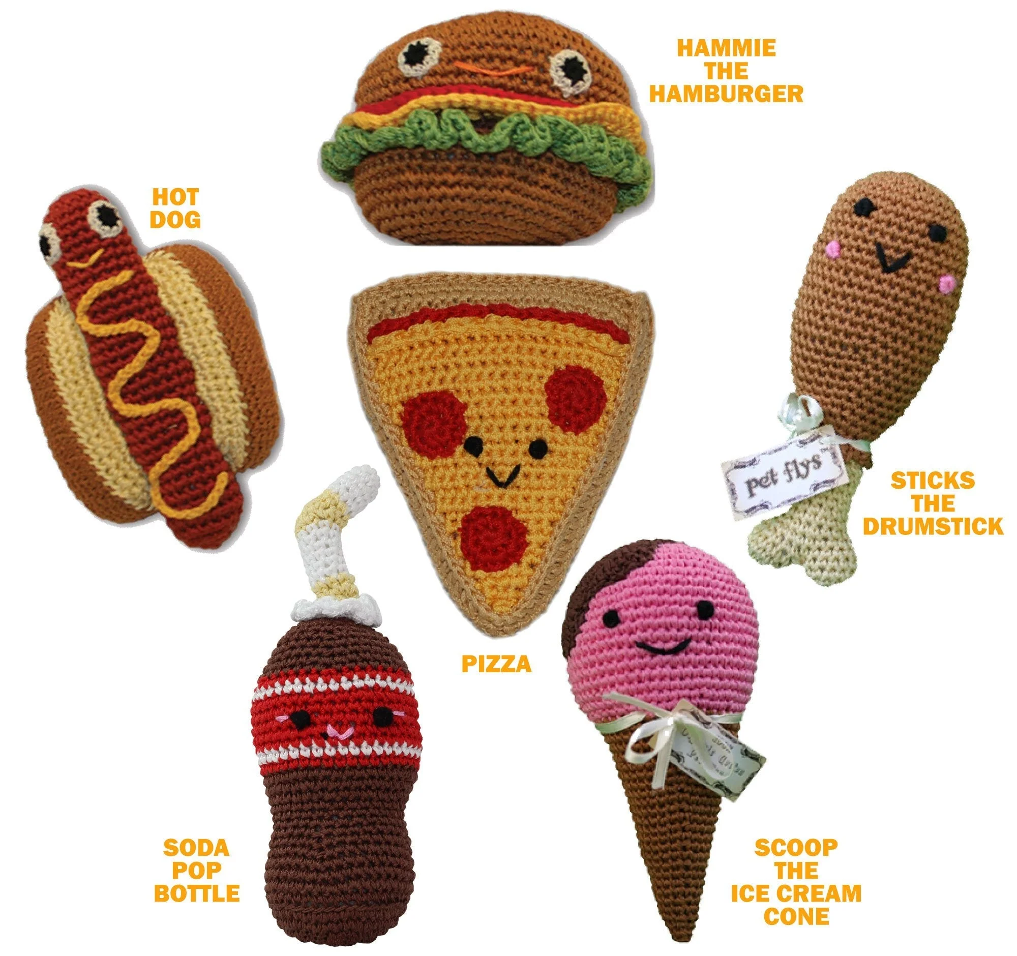 Knit Knacks Organic Cotton Pet & Dog Toys, "Food Collection" (Choose from: Hamburger, Hot Dog, Drumstick, Pizza, Soda, or Ice Cream Cone) - Image 2