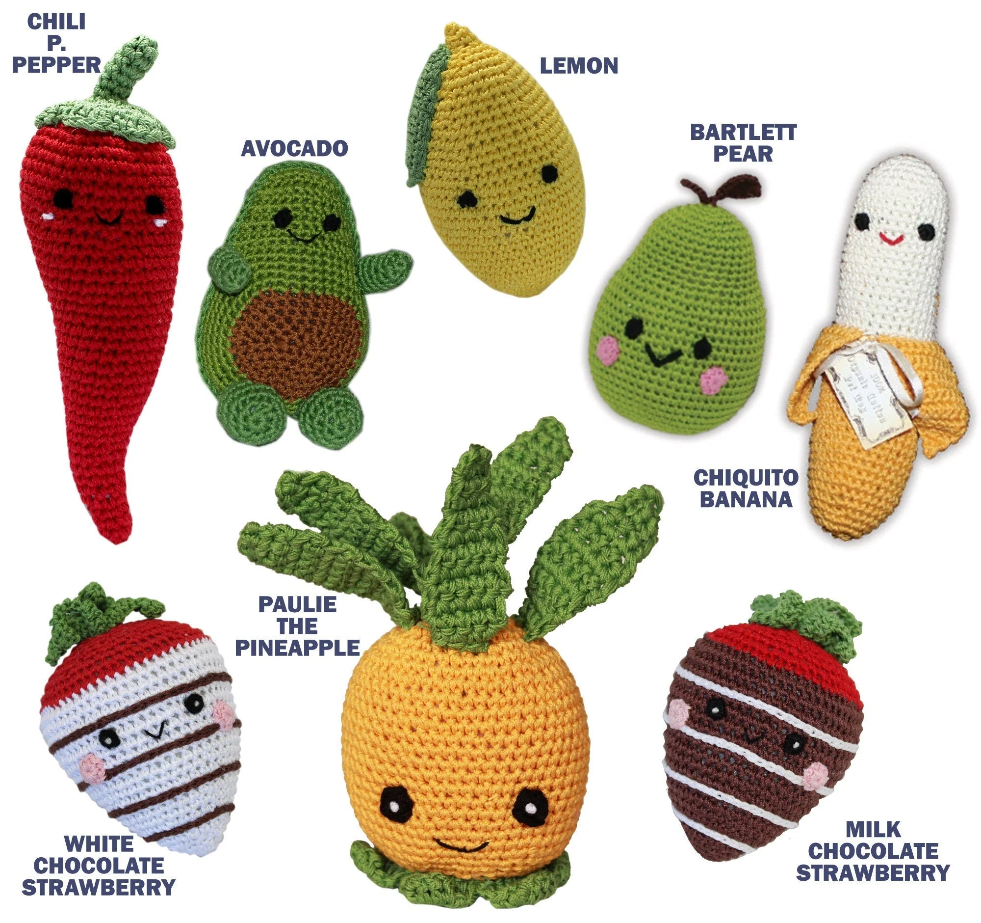 Knit Knacks Organic Cotton Pet & Dog Toys, "Fruits" (Choose from: Strawberries, Pear, Pineapple, Lemon, Chili Pepper, Avocado or Banana) - Image 2