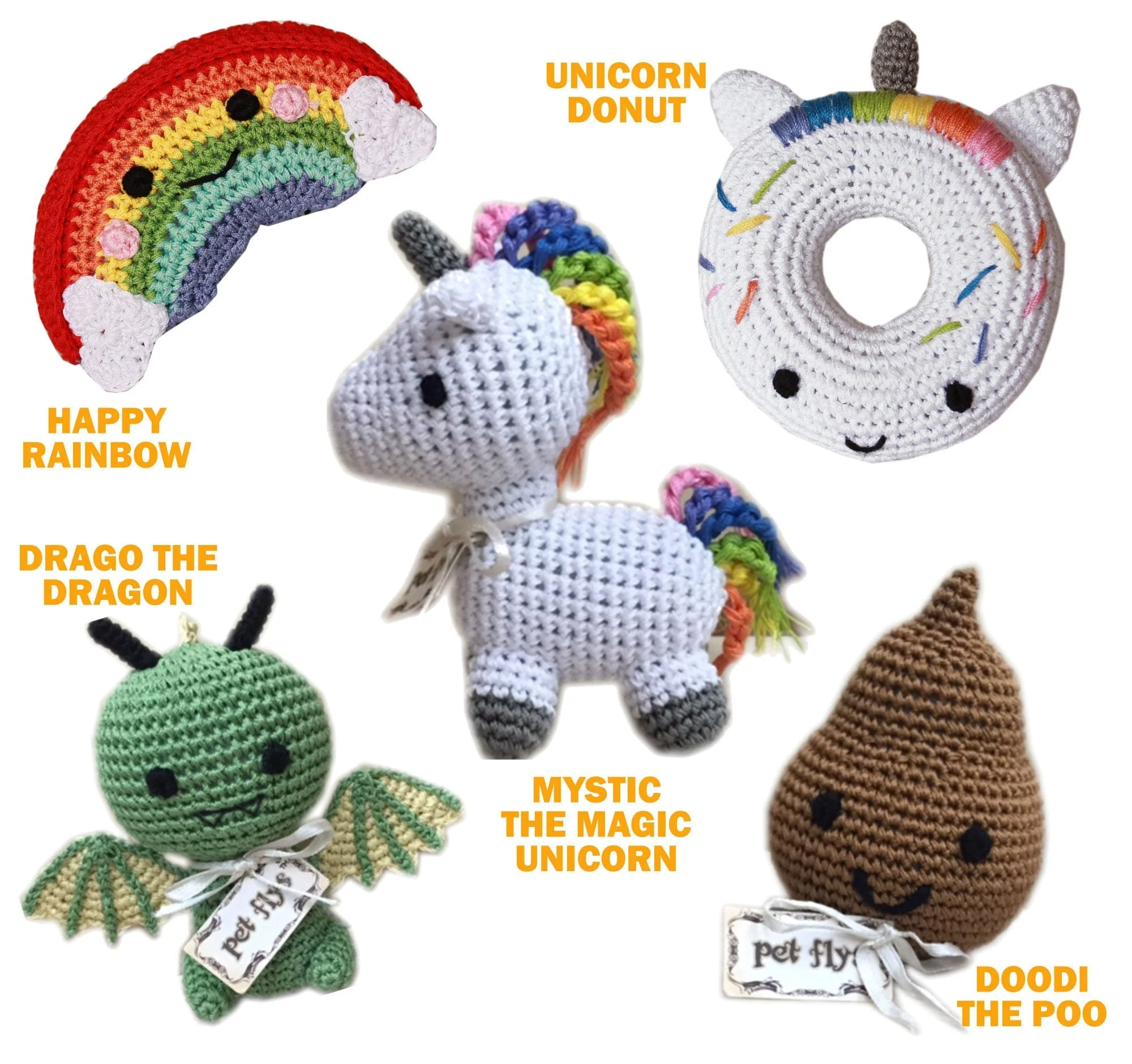 Knit Knacks Organic Cotton Pet & Dog Toys, "Magical Group" (Choose from: Unicorn, Poo, Donut, Rainbow or Dragon!) - Image 2