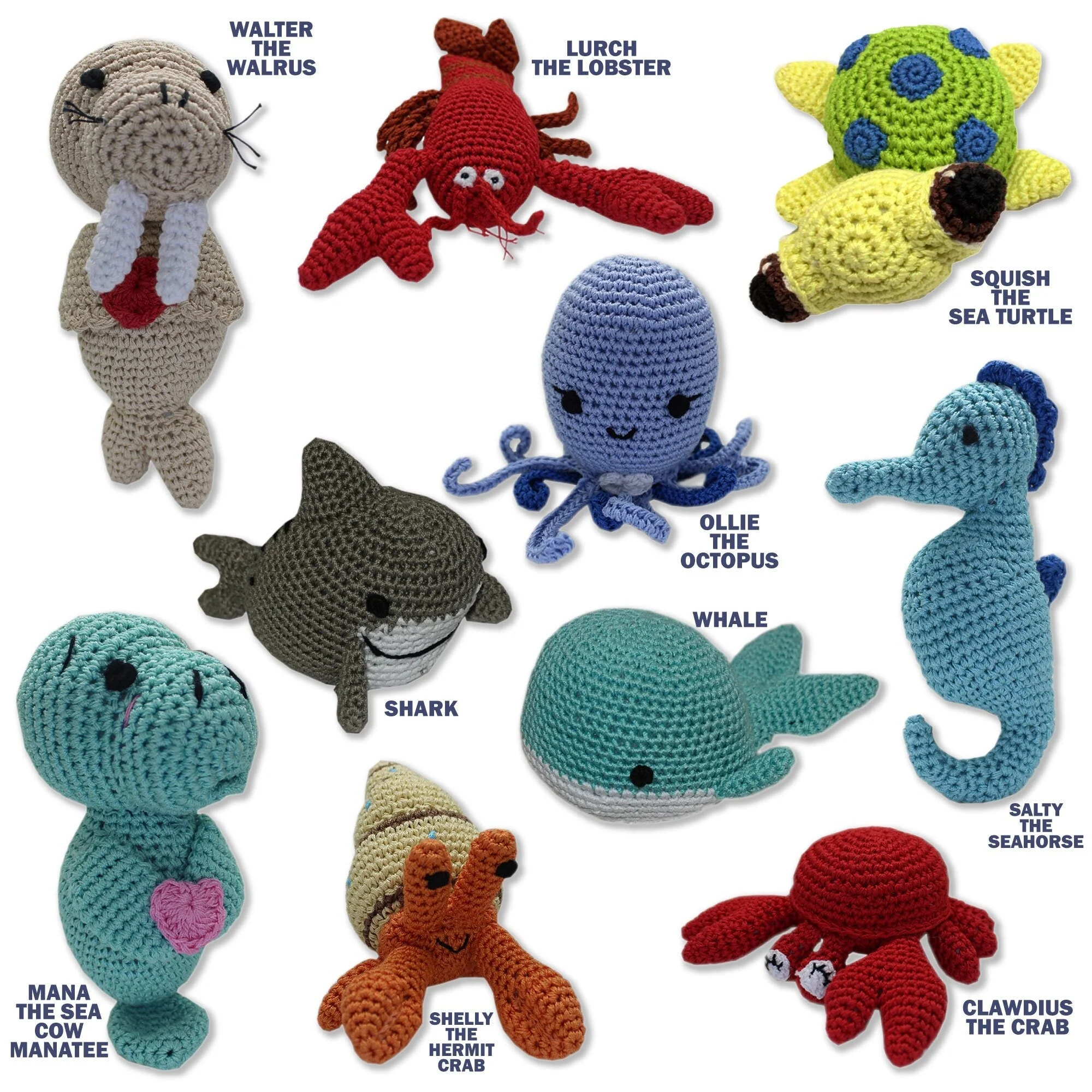 Knit Knacks Organic Cotton Pet & Dog Toys, "Ocean Buddies Group" (Choose from 10 different options!) - Image 2