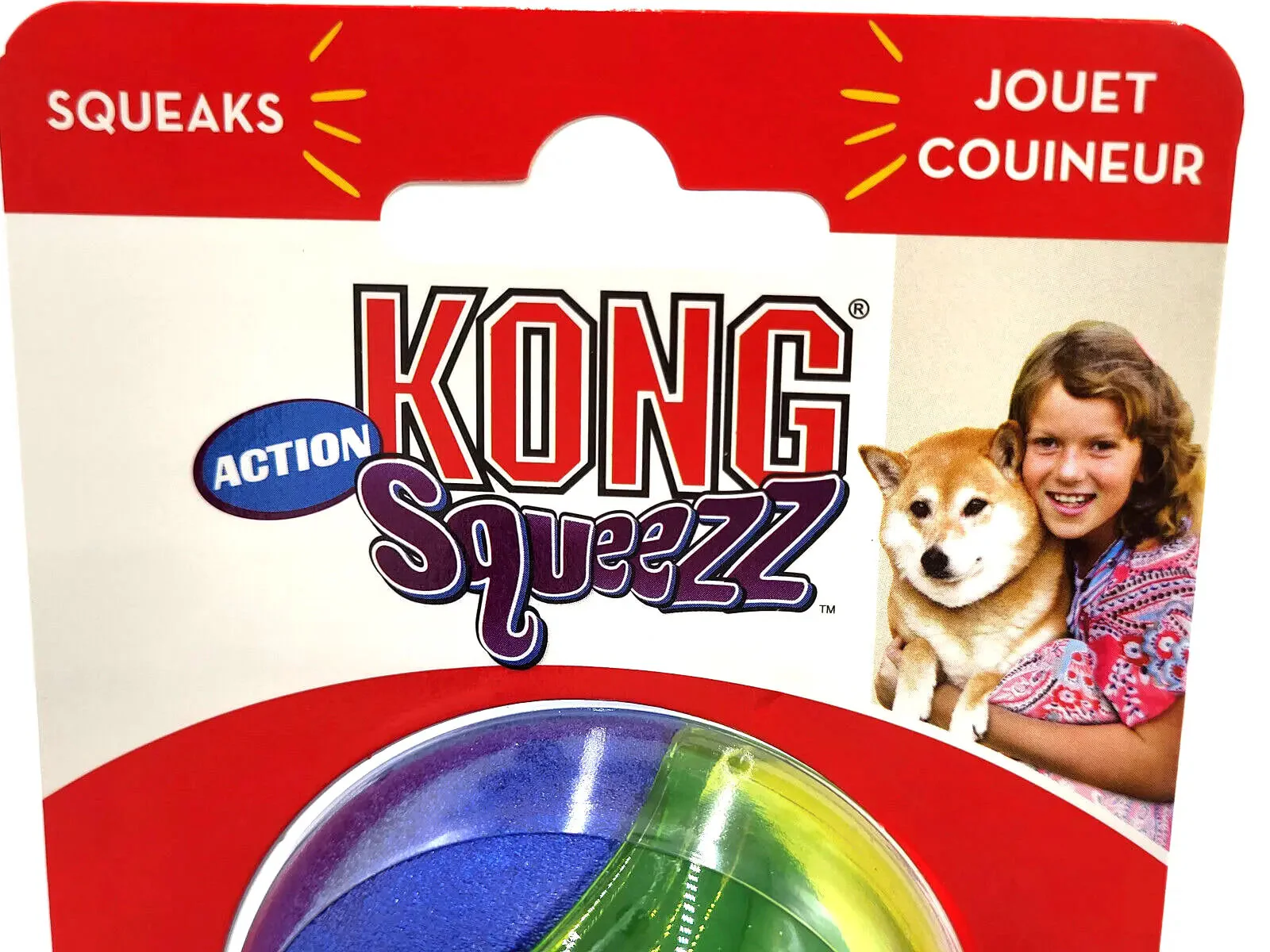 KONG Squeezz Action Ball Medium Blue 3 Pack Squeaky Dog Fetch Toy - Image 3