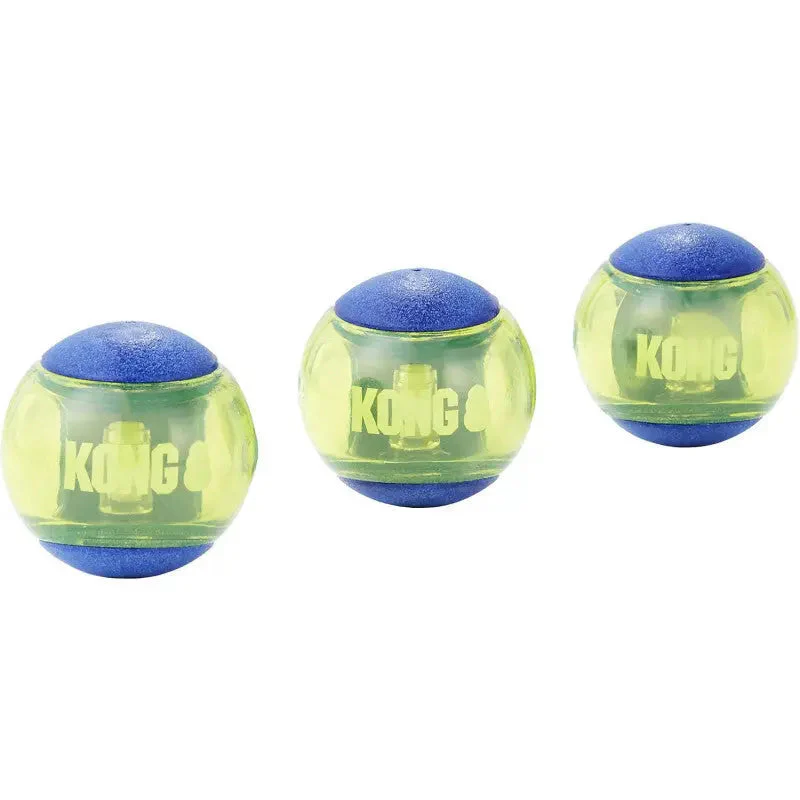 KONG Squeezz Action Ball Medium Blue 3 Pack Squeaky Dog Fetch Toy - Image 4