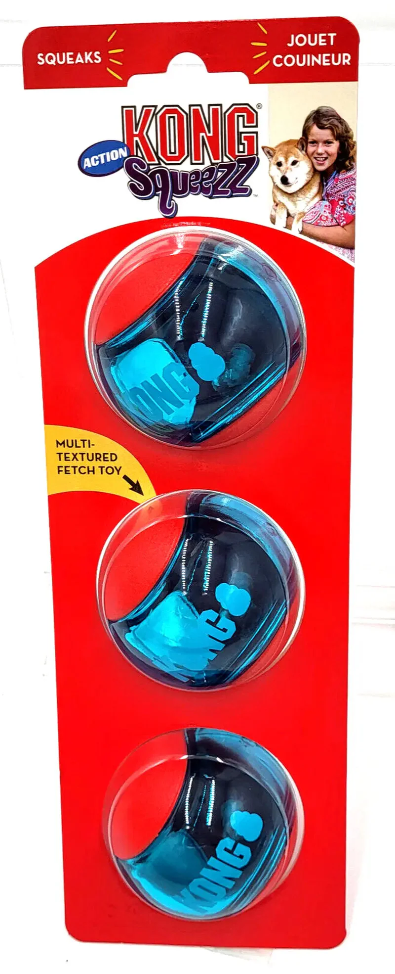 KONG Squeezz Action Ball MEDIUM Red 3 Pack Squeaky Dog Fetch Toy - Image 10