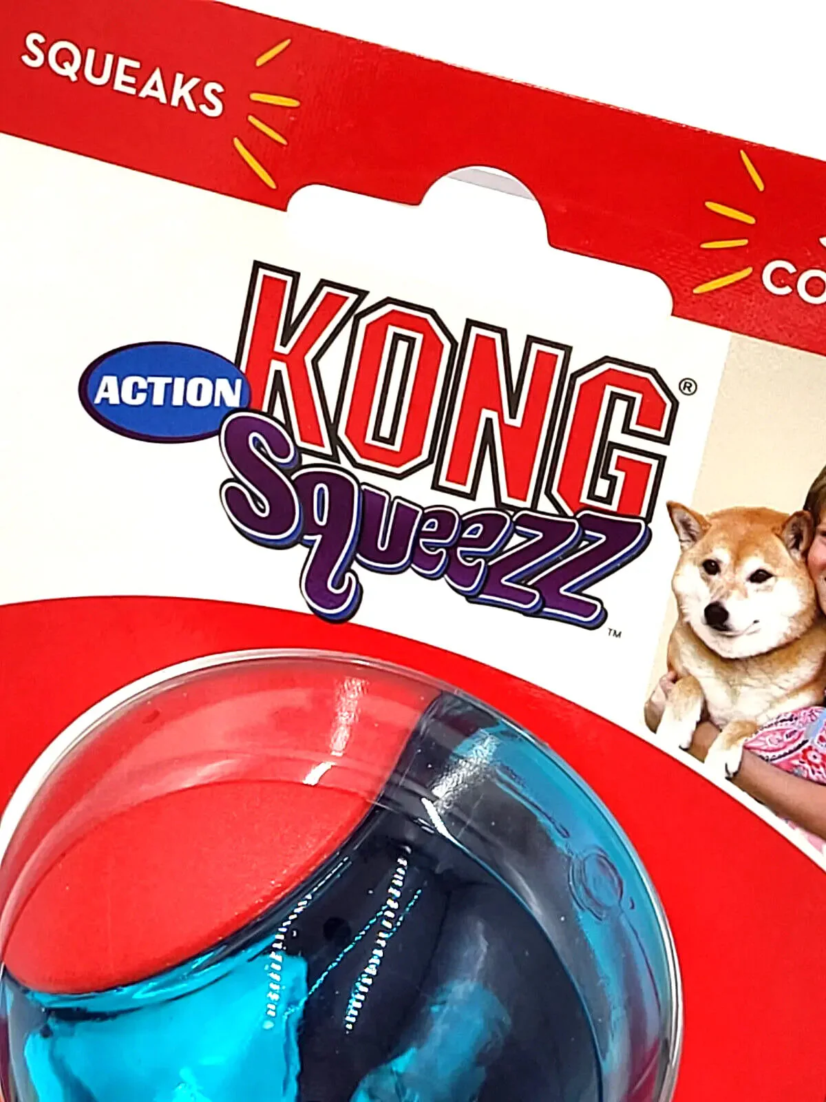 KONG Squeezz Action Ball MEDIUM Red 3 Pack Squeaky Dog Fetch Toy - Image 2
