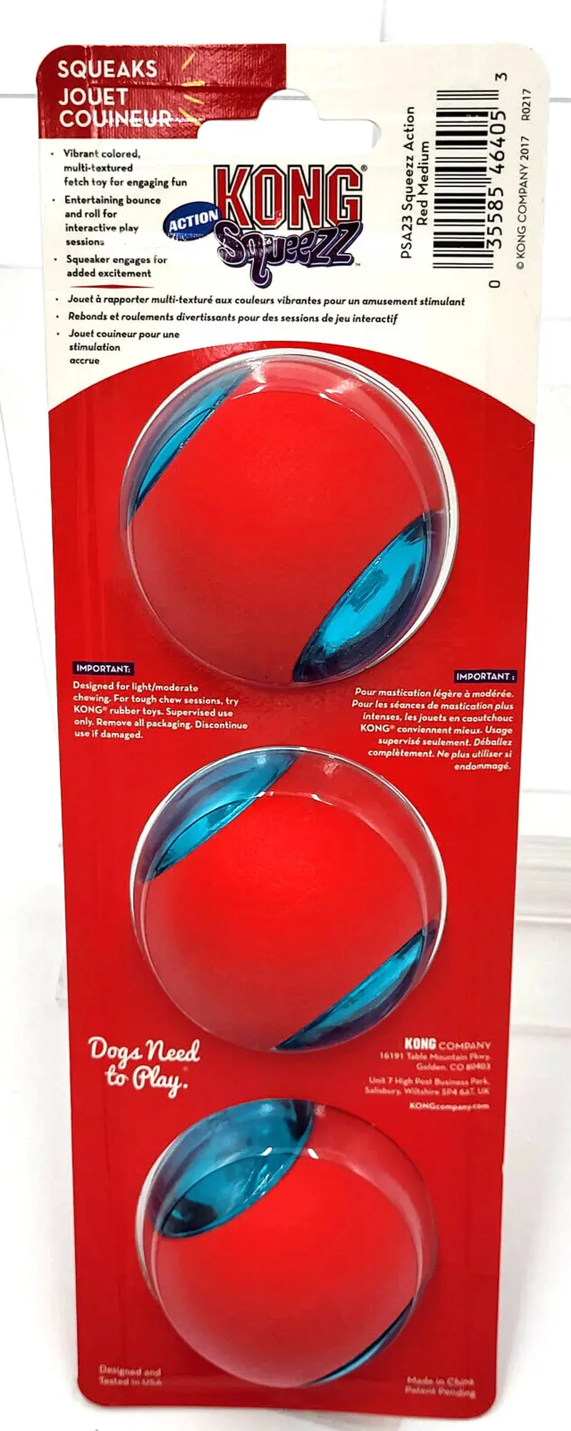KONG Squeezz Action Ball MEDIUM Red 3 Pack Squeaky Dog Fetch Toy - Image 9