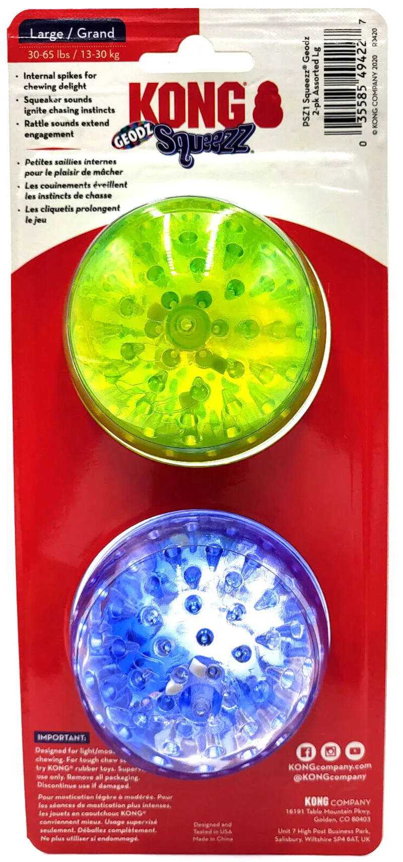 Kong Squeezz Geodz Balls Large 2Pk Squeaky Floating Dog Fetch Toy 3" Colors Vary - Image 12