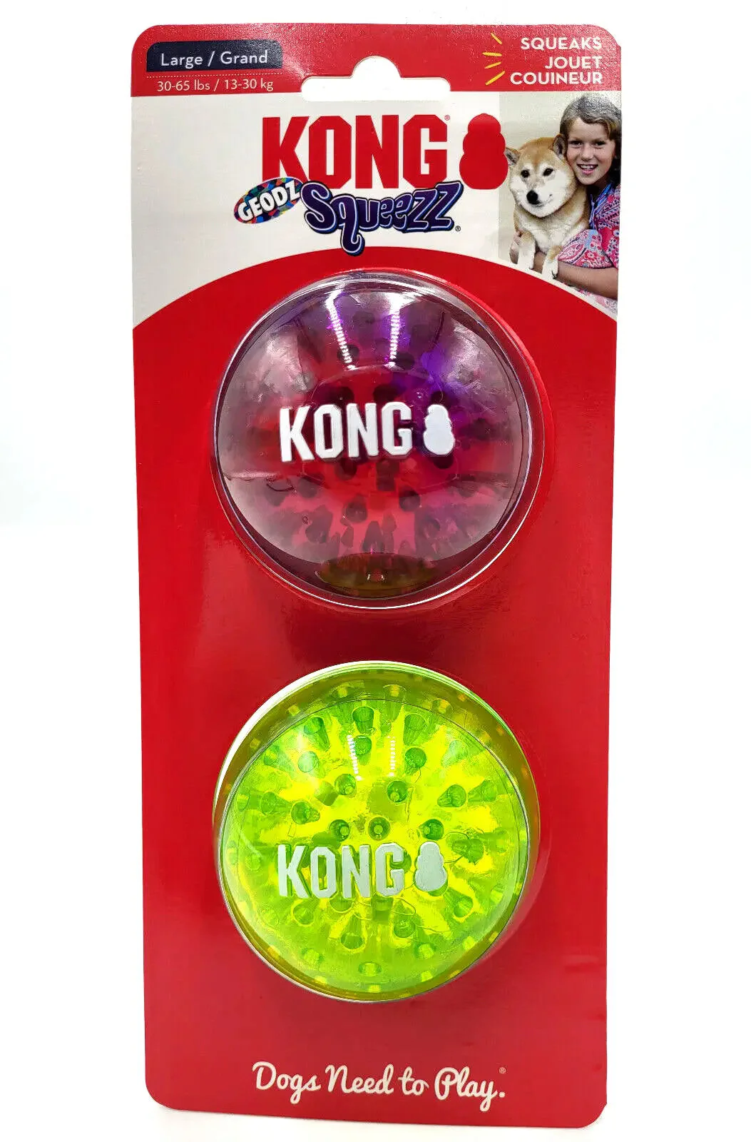 Kong Squeezz Geodz Balls Large 2Pk Squeaky Floating Dog Fetch Toy 3" Colors Vary - Image 2