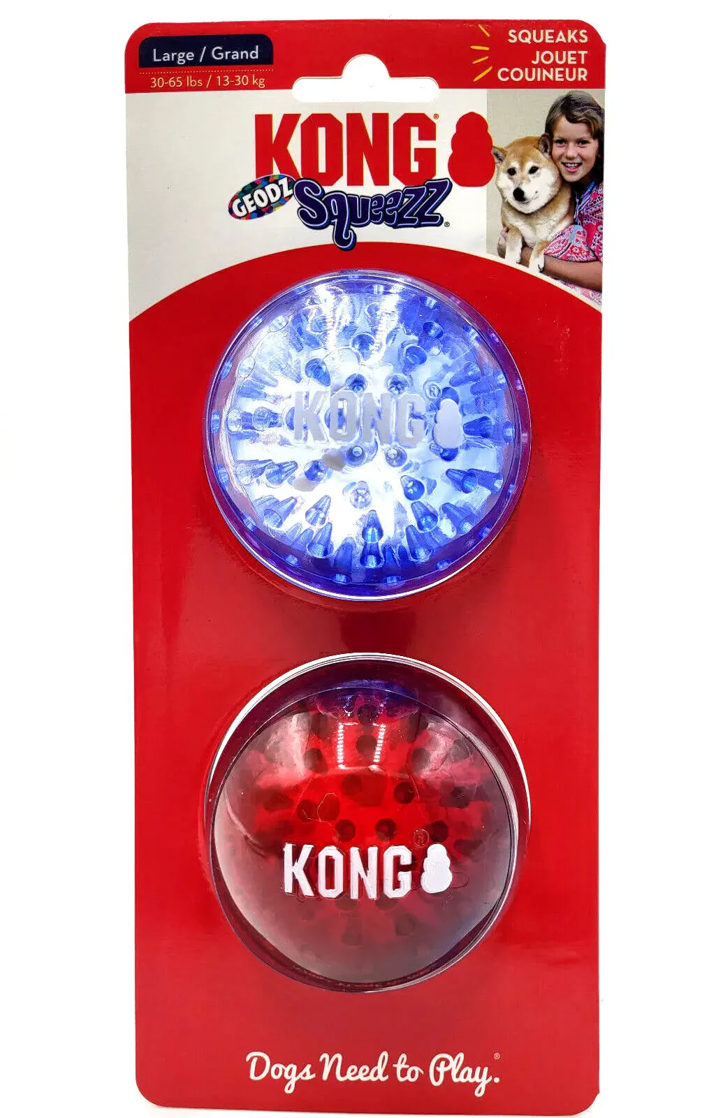 Kong Squeezz Geodz Balls Large 2Pk Squeaky Floating Dog Fetch Toy 3" Colors Vary - Image 3