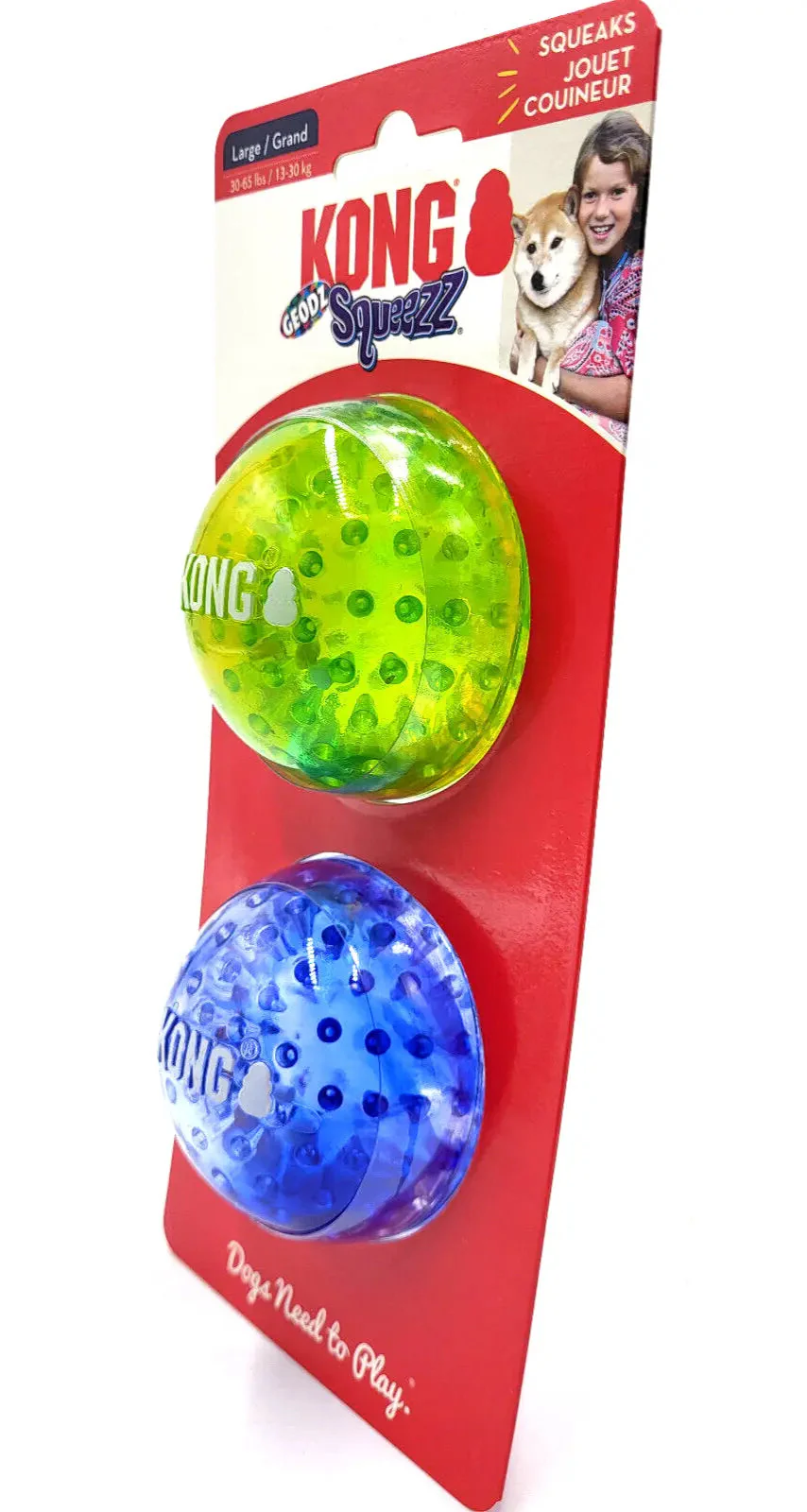 Kong Squeezz Geodz Balls Large 2Pk Squeaky Floating Dog Fetch Toy 3" Colors Vary - Image 6