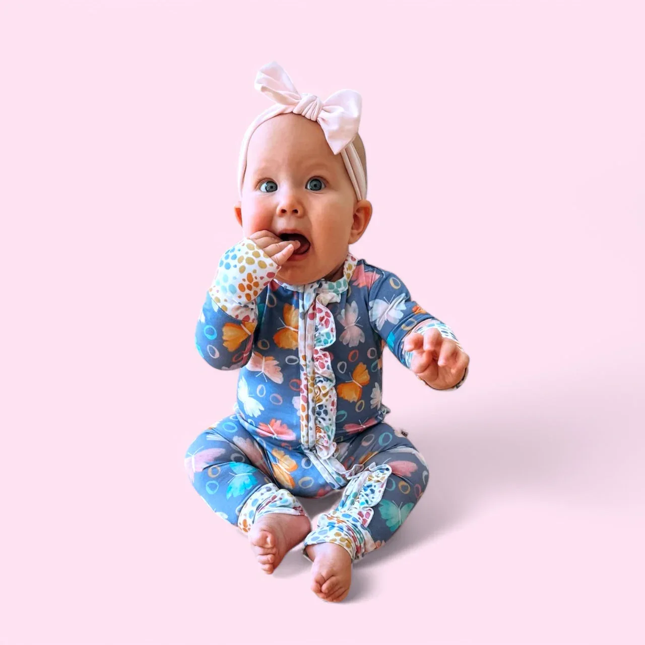Korrie Butterflies Bamboo Ruffle Convertible Footie - Image 6