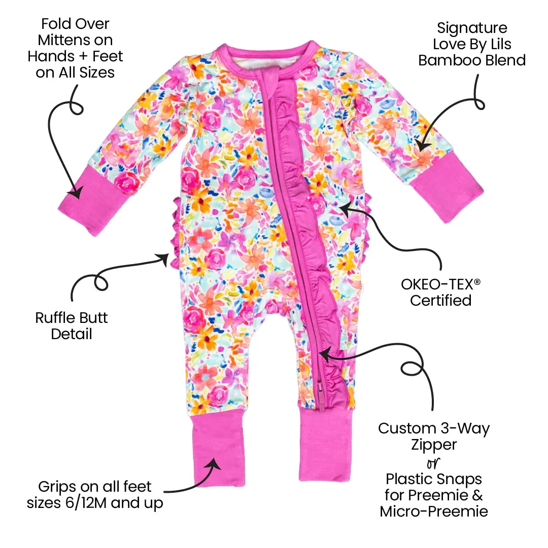 Korrie Floral Bamboo Ruffle Convertible Footie - Image 2