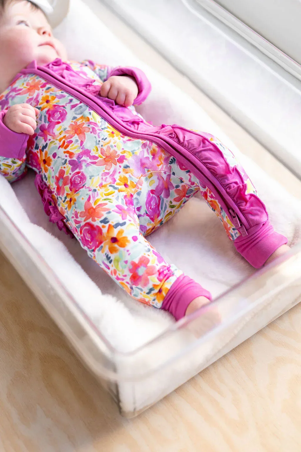 Korrie Floral Bamboo Ruffle Convertible Footie - Image 3