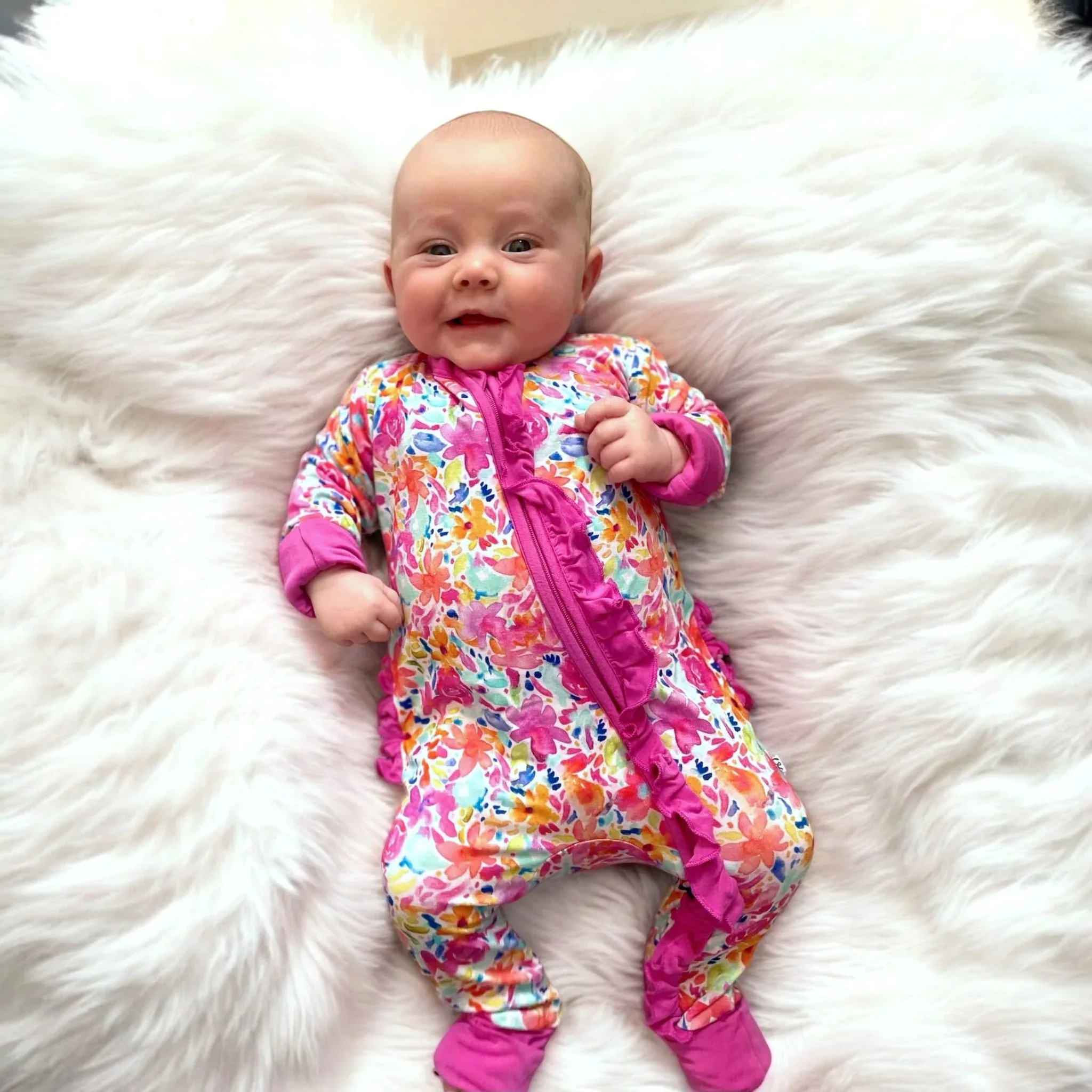 Korrie Floral Bamboo Ruffle Convertible Footie - Image 4