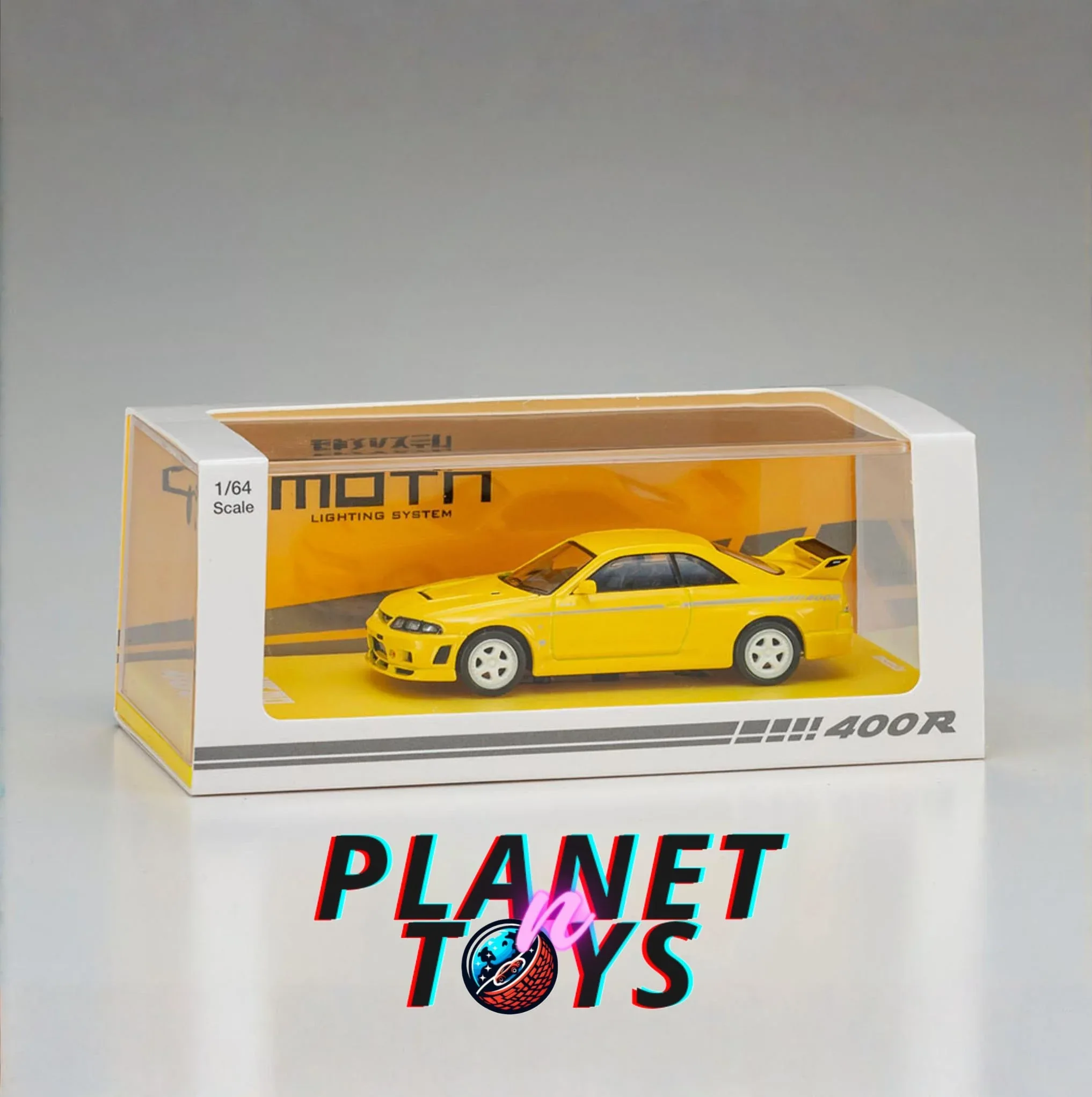 Kyosho 1:64 Nissan Nismo 400 R with MOTN LED Base Compatible – Yellow - Image 3
