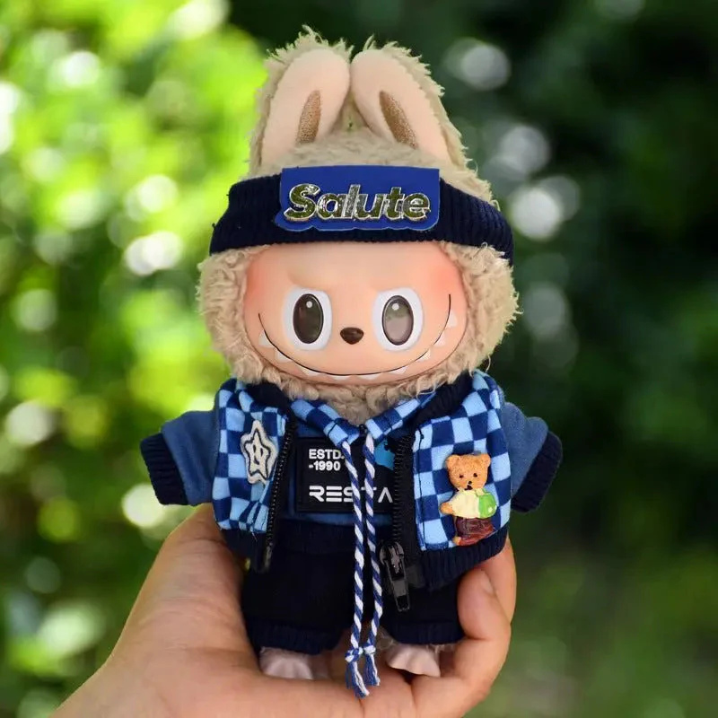 Labubu 17cm Blue Plaid Sweatshirt Outfit, Casual Keychain Fashion Set for Labubu Dolls【Apparel Only] - Image 3