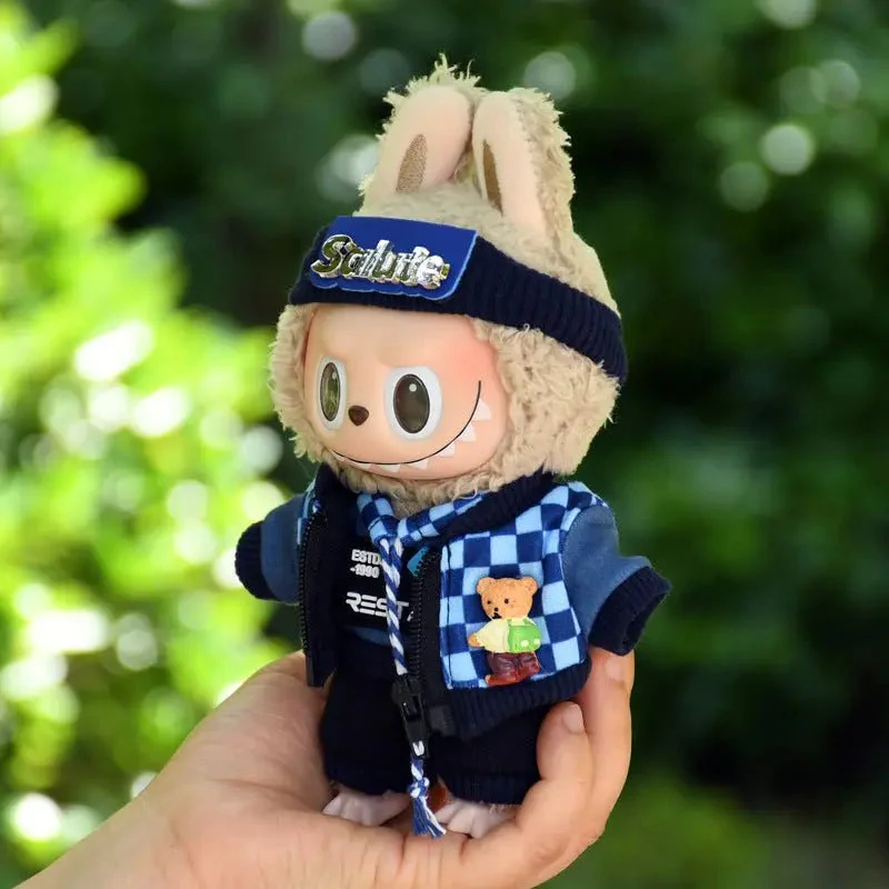 Labubu 17cm Blue Plaid Sweatshirt Outfit, Casual Keychain Fashion Set for Labubu Dolls【Apparel Only] - Image 5