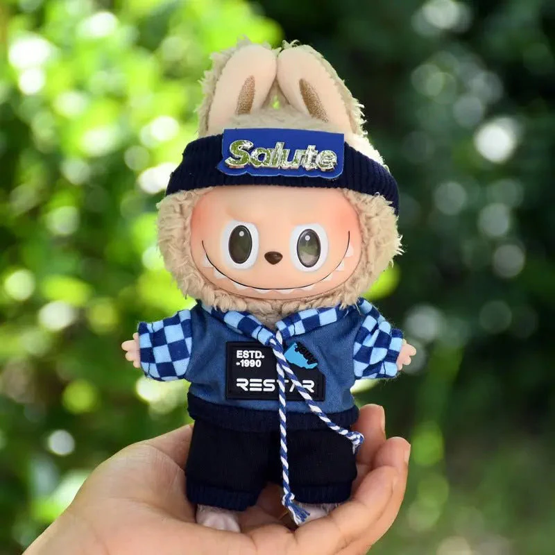Labubu 17cm Blue Plaid Sweatshirt Outfit, Casual Keychain Fashion Set for Labubu Dolls【Apparel Only] - Image 7