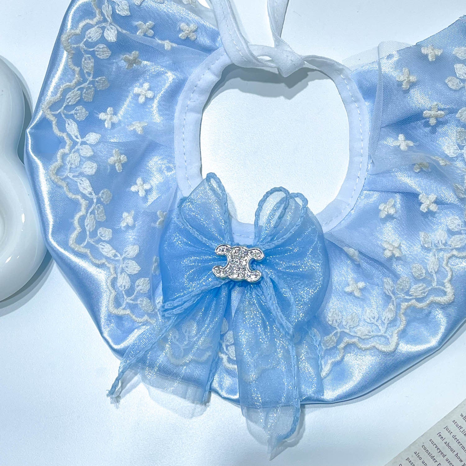 Lace Pet Bib with Bow & Embroidery - Image 2