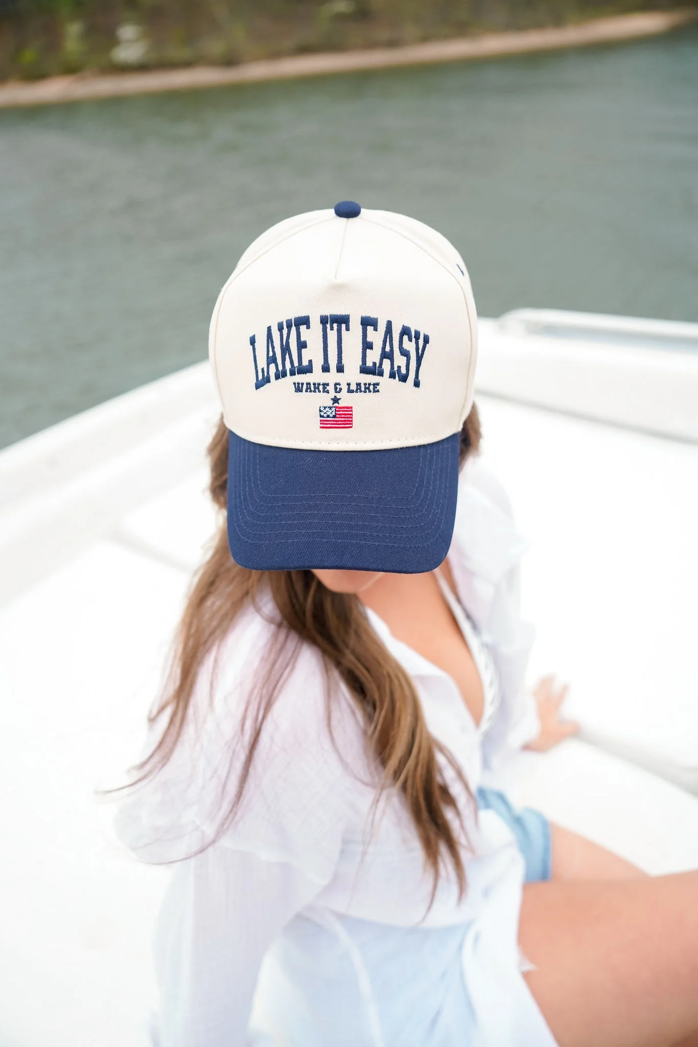 Lake it Easy - Navy Vintage Trucker Hat - Image 3