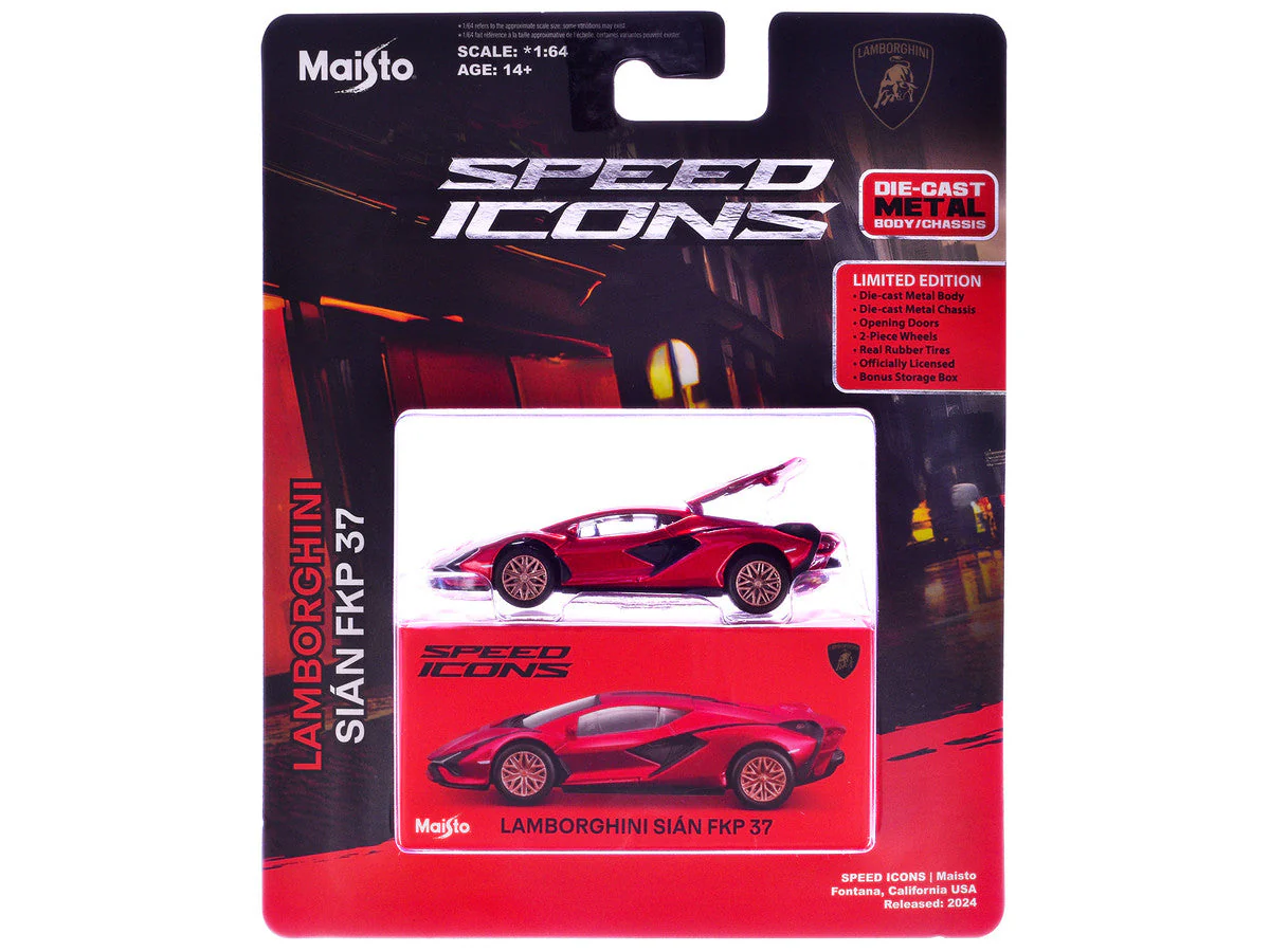 Lamborghini Sian FKP 37 Red Metallic "Speed Icons" Series 1/64 Diecast Model Car by Maisto - Image 3