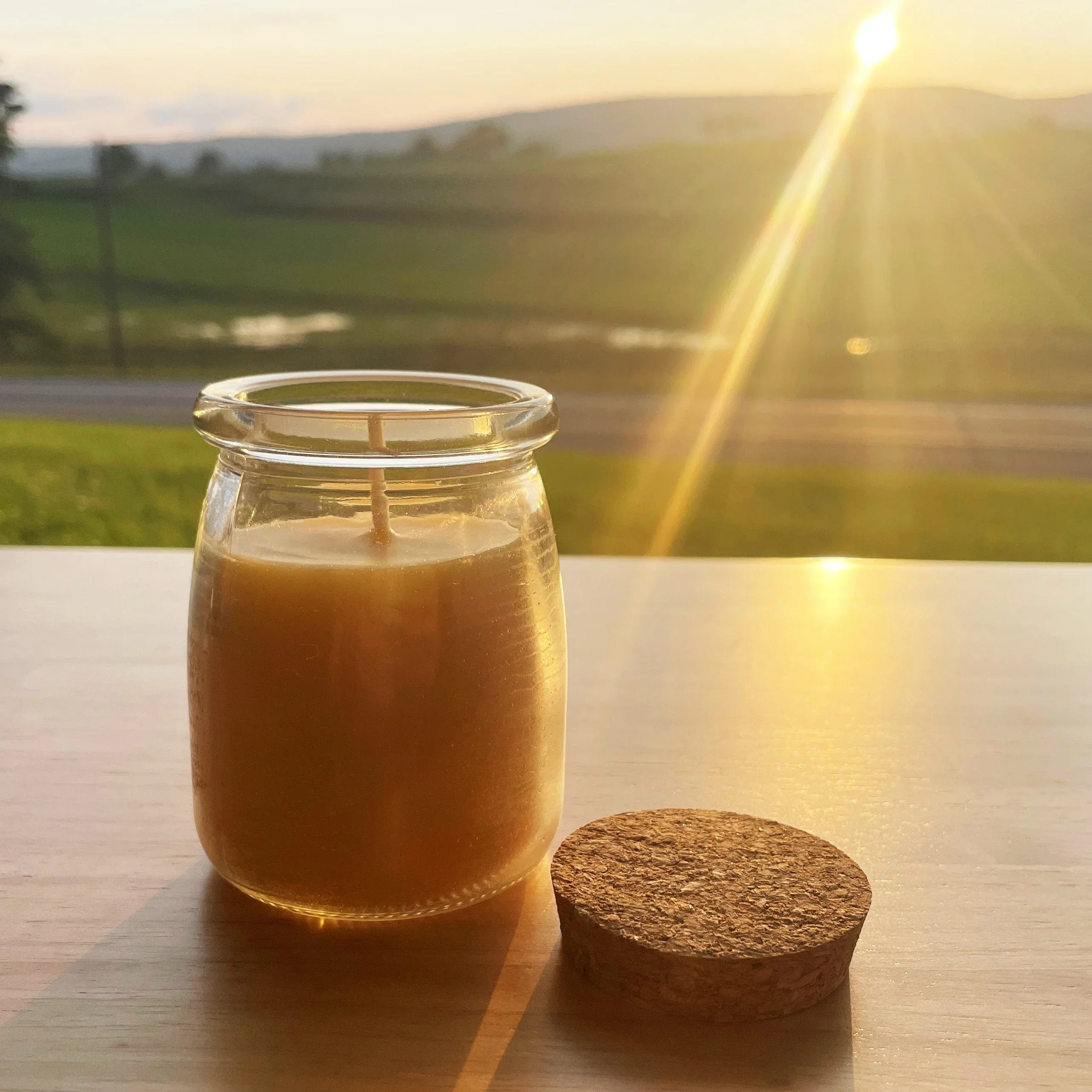 Large Cork Top Glass Jar Beeswax Candle - Image 4
