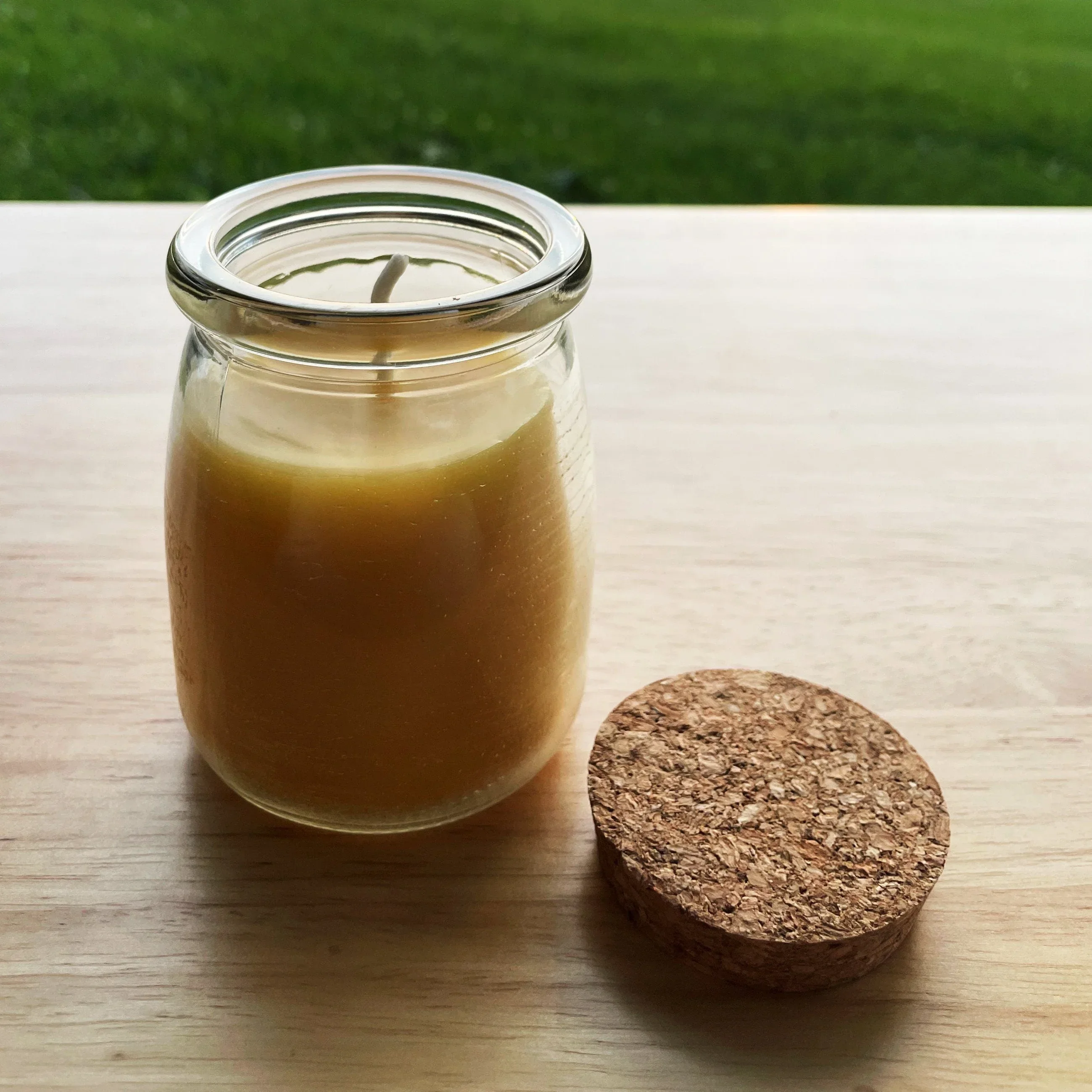 Large Cork Top Glass Jar Beeswax Candle - Image 5