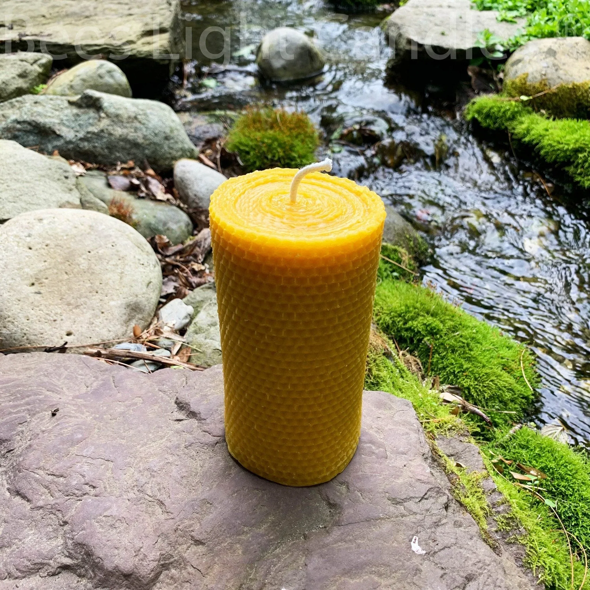 Large Honeycomb Beeswax Pillar Candle - Image 2