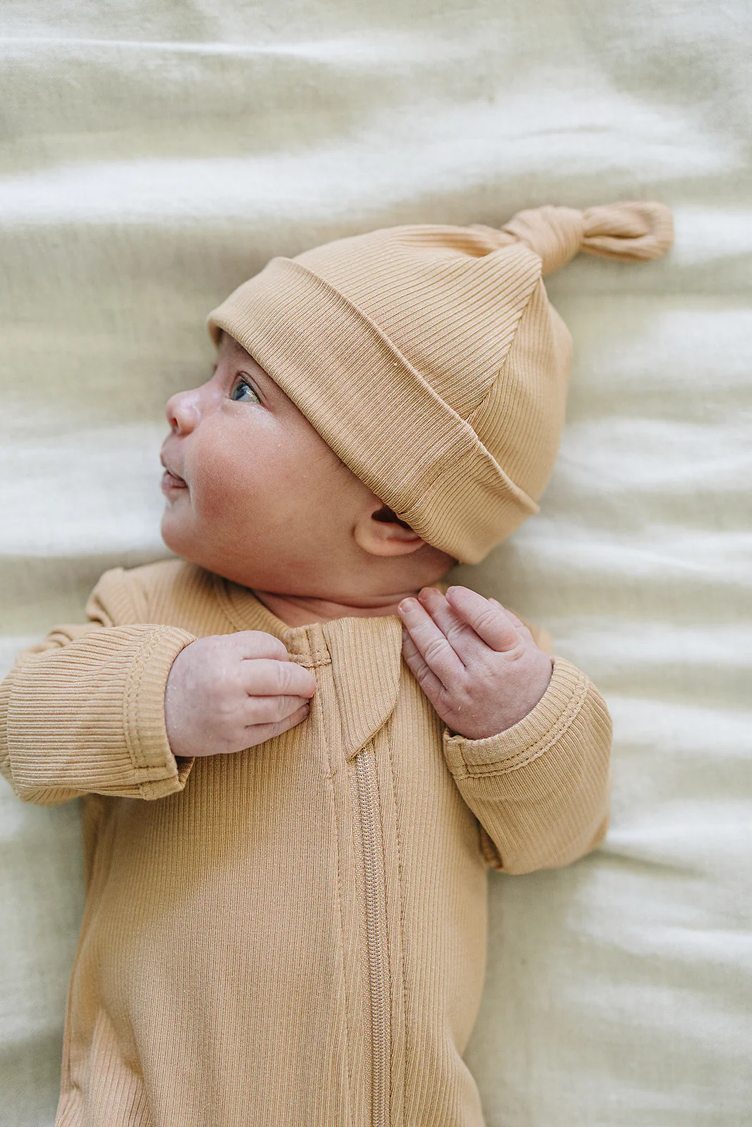 Latte Ribbed Bamboo Newborn Knot Hat - Image 2