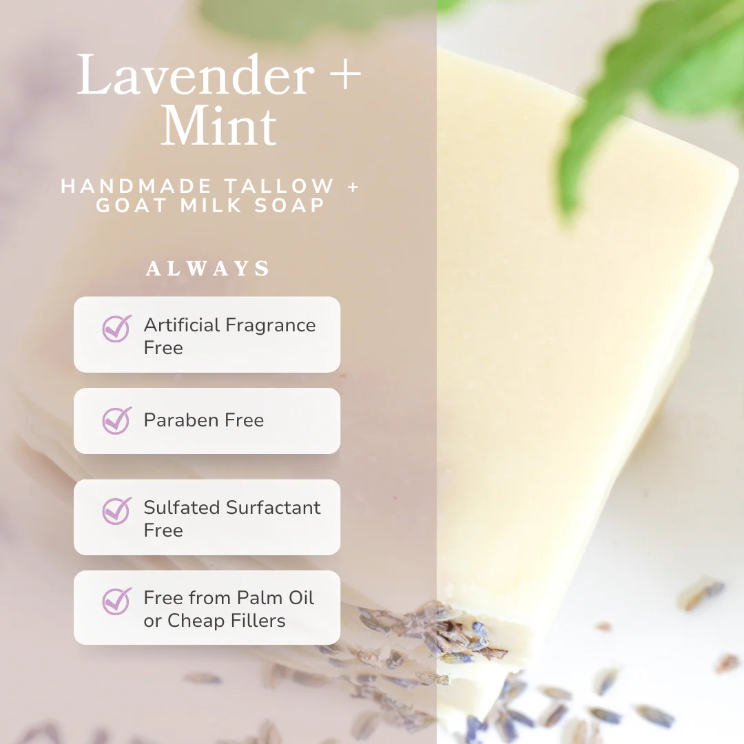 Lavender + Mint Handmade Tallow and Goat Milk Soap Bar - Image 2