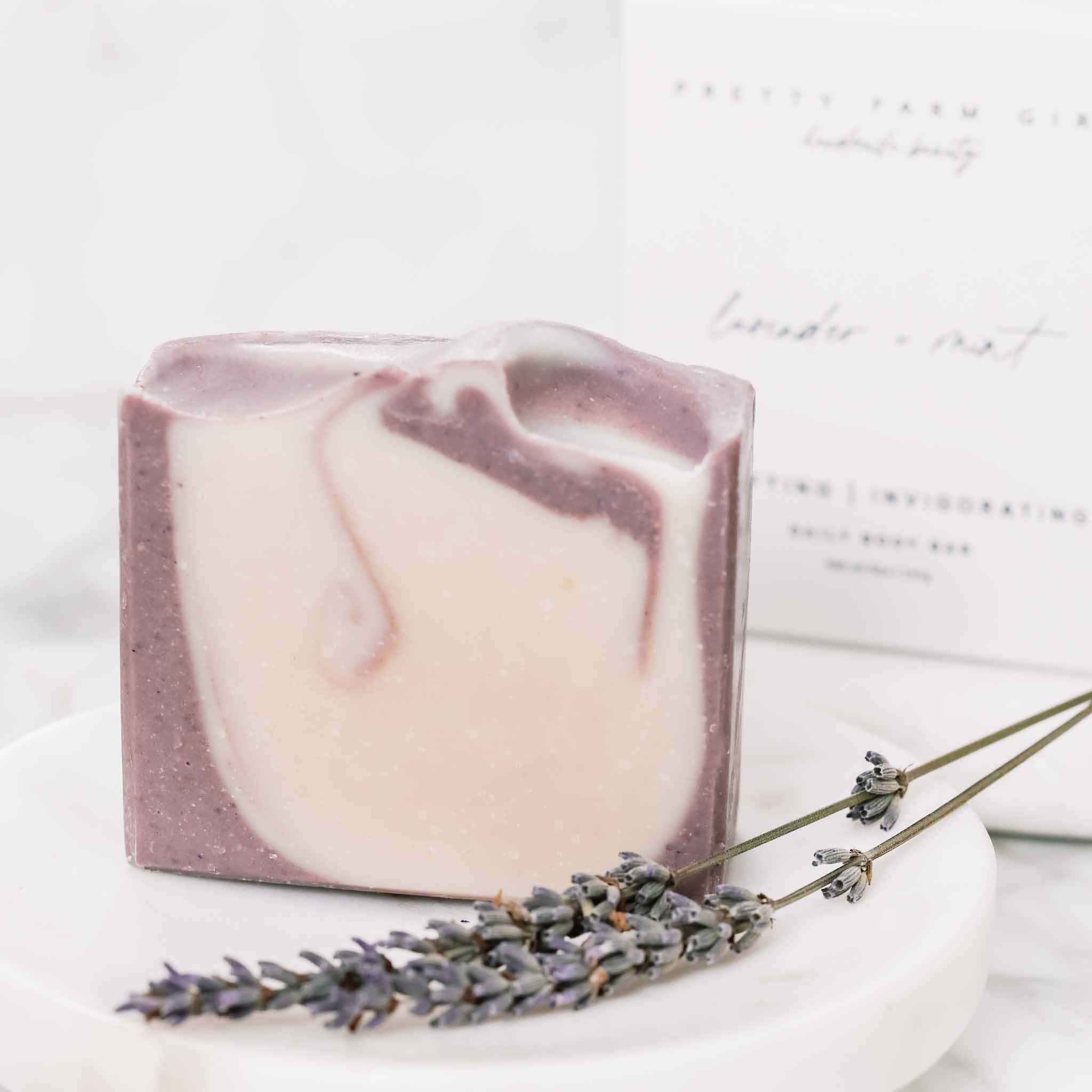 Lavender + Mint Handmade Tallow and Goat Milk Soap Bar - Image 3