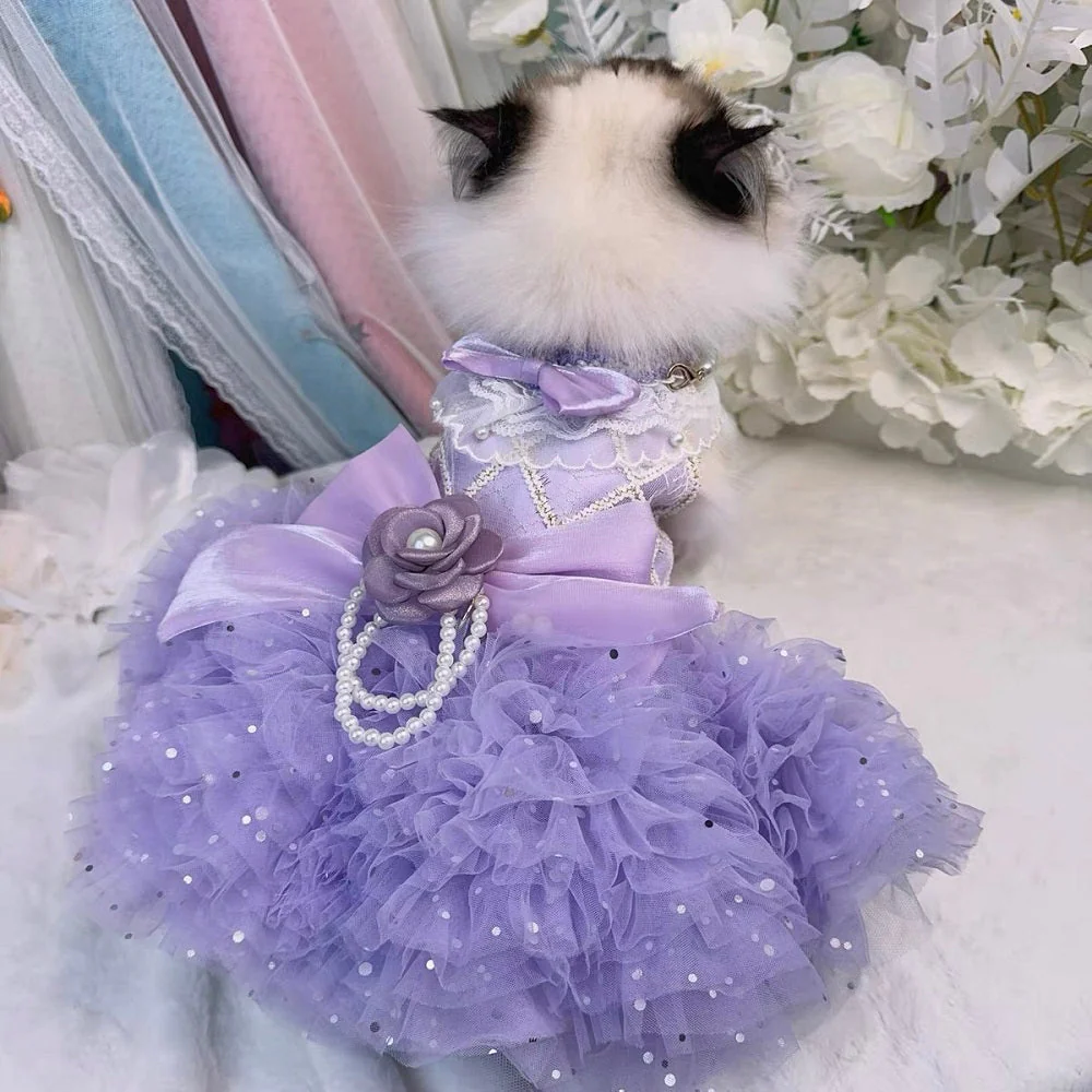 Lavender Pearl Pet Princess Dress For Dog Cat - Image 4