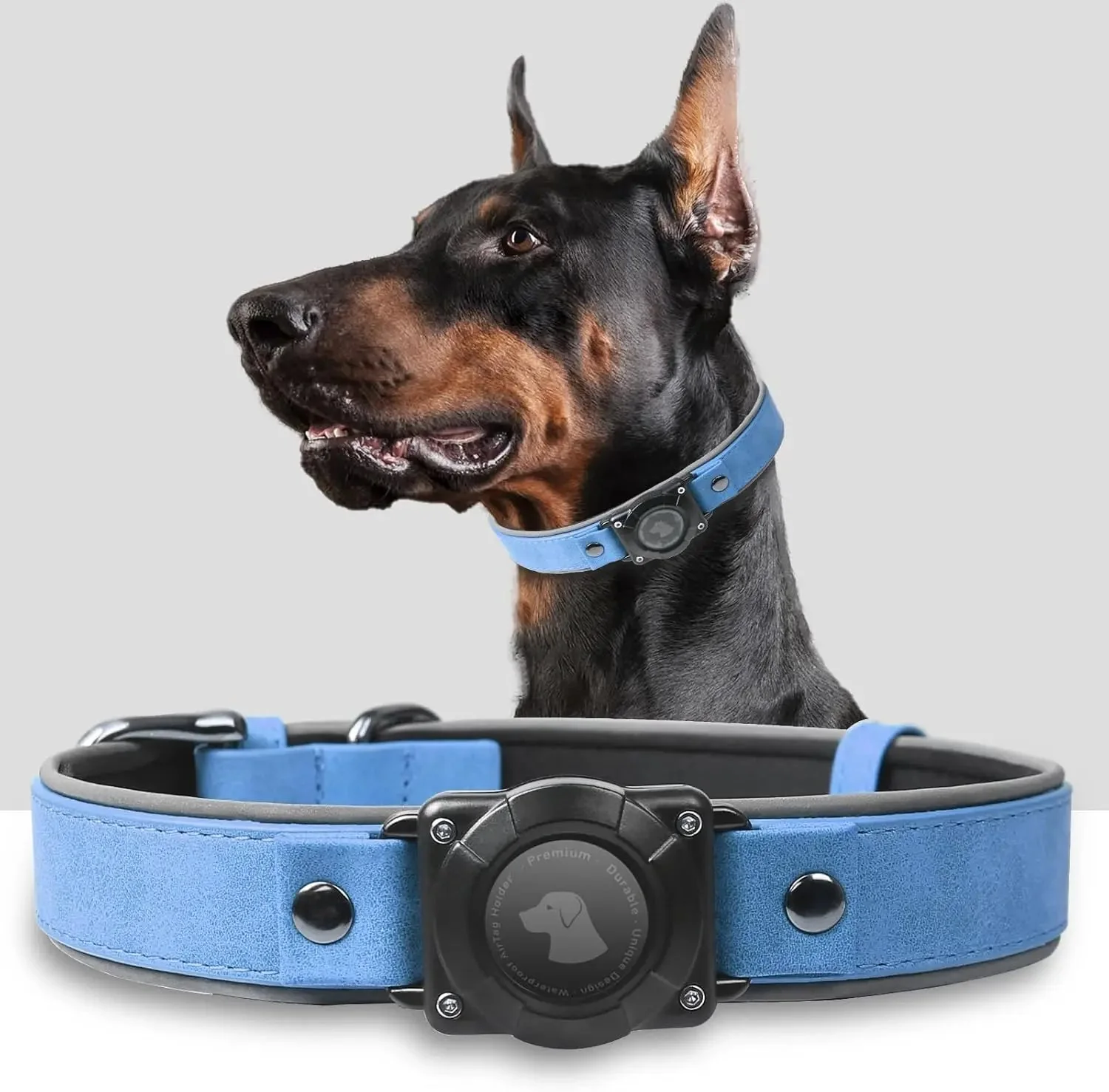 Leather AirTag Dog Collar with Built-In Holder, Reflective Adjustable Design - Image 11