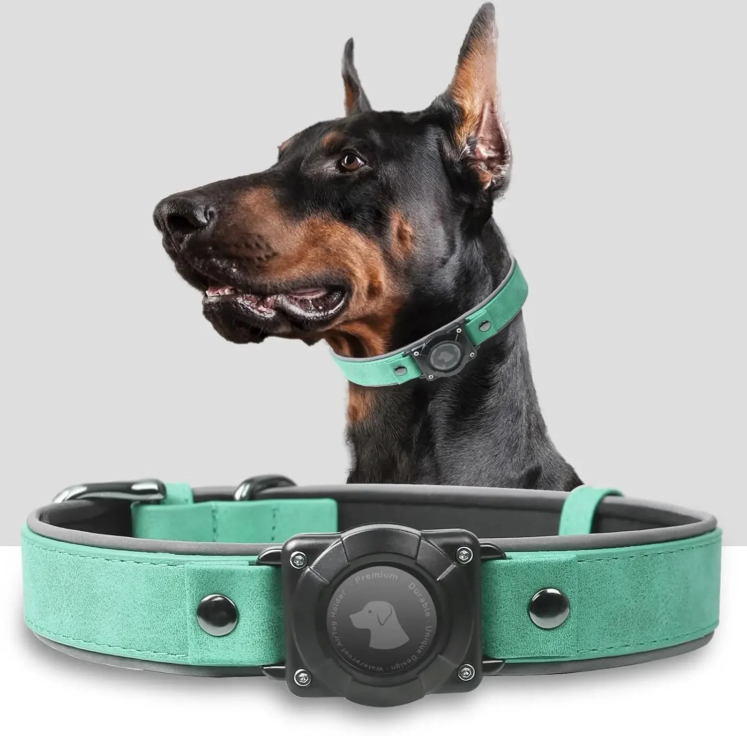 Leather AirTag Dog Collar with Built-In Holder, Reflective Adjustable Design - Image 14