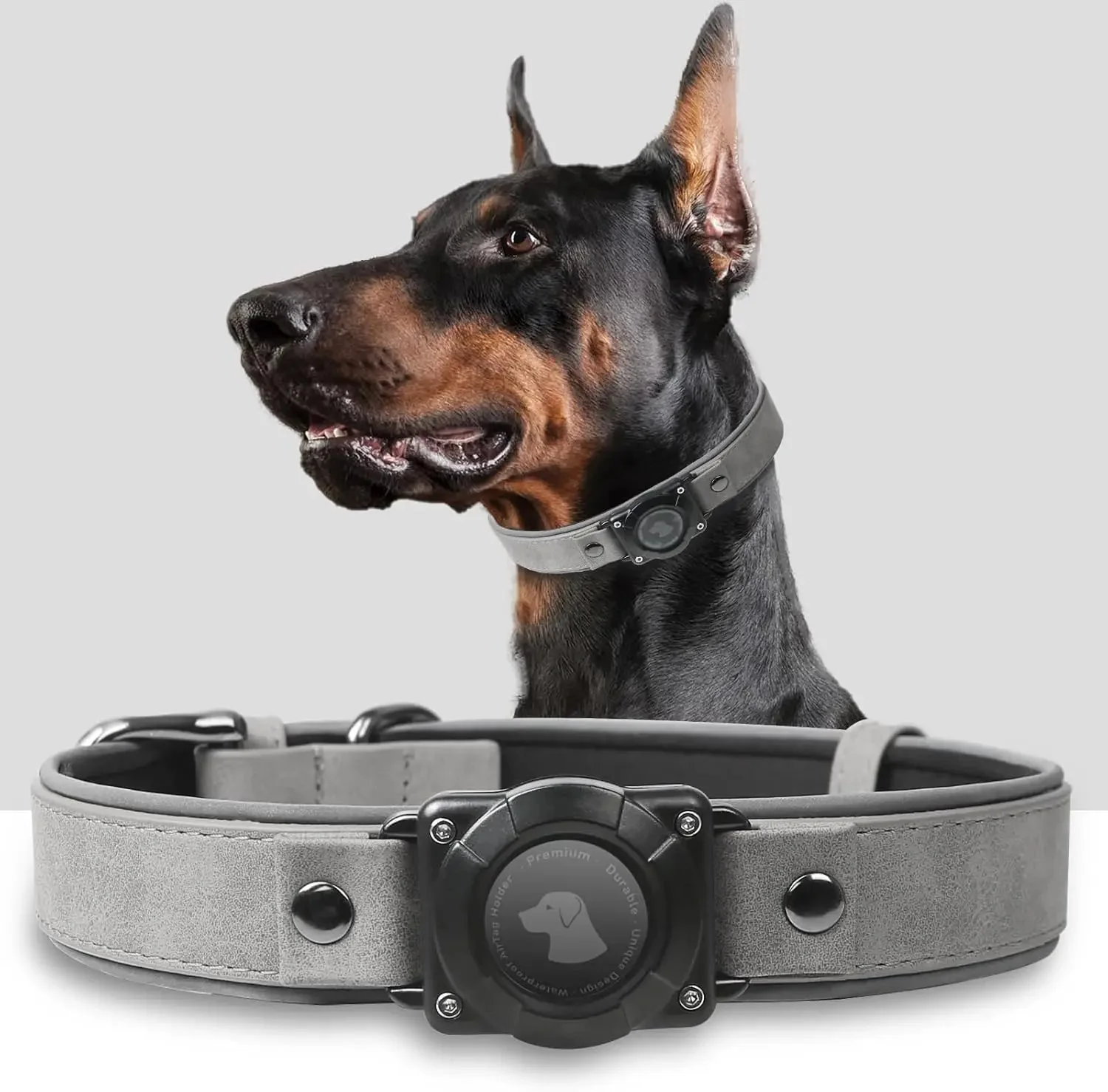 Leather AirTag Dog Collar with Built-In Holder, Reflective Adjustable Design - Image 15