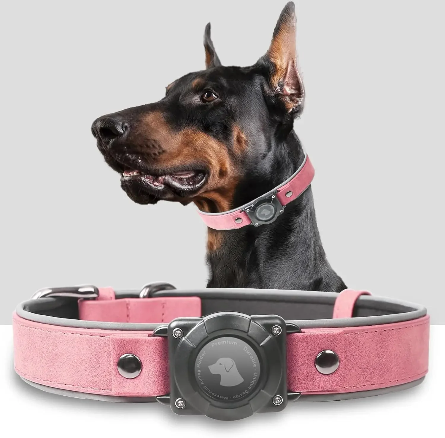 Leather AirTag Dog Collar with Built-In Holder, Reflective Adjustable Design - Image 17