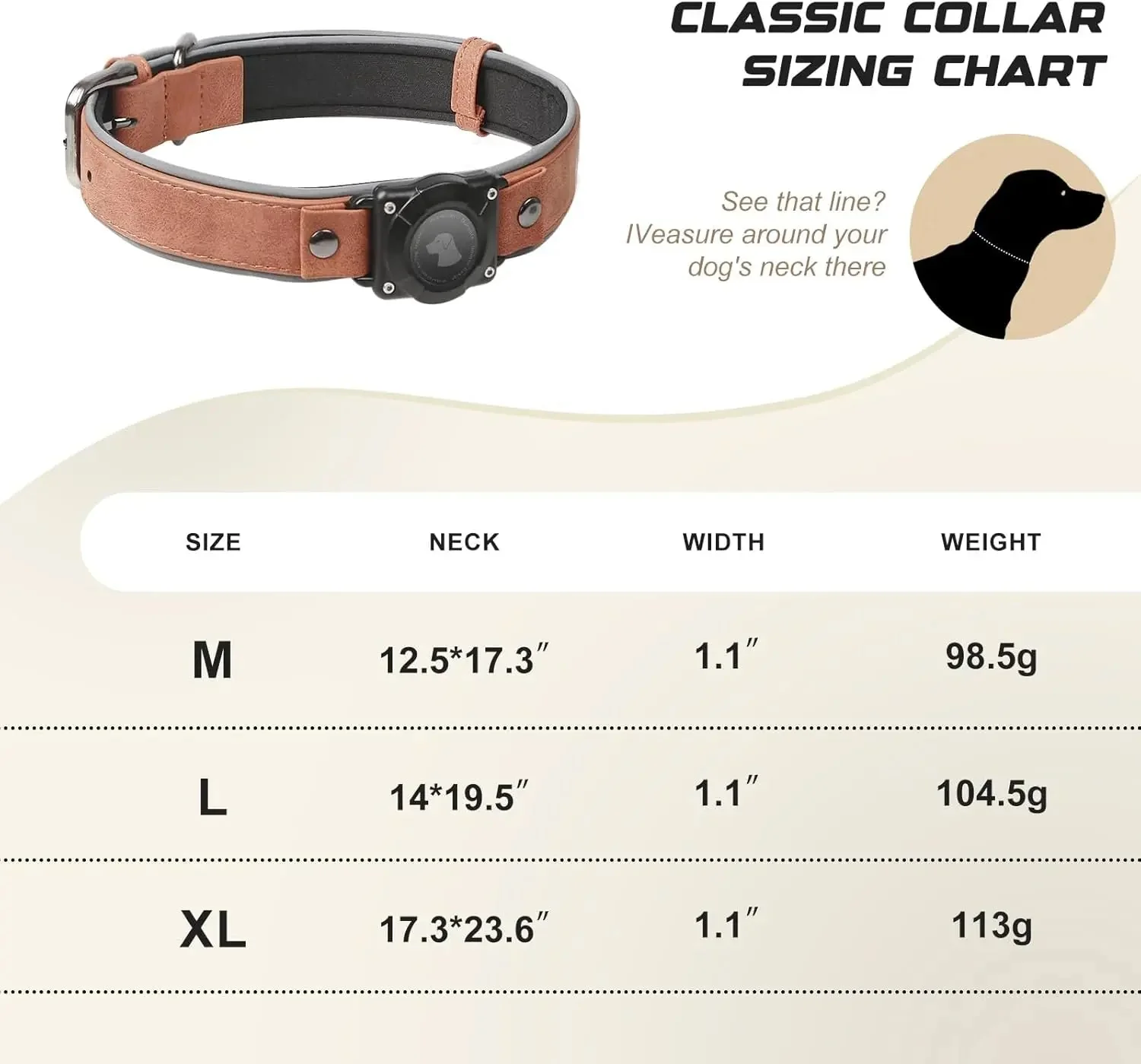 Leather AirTag Dog Collar with Built-In Holder, Reflective Adjustable Design - Image 7