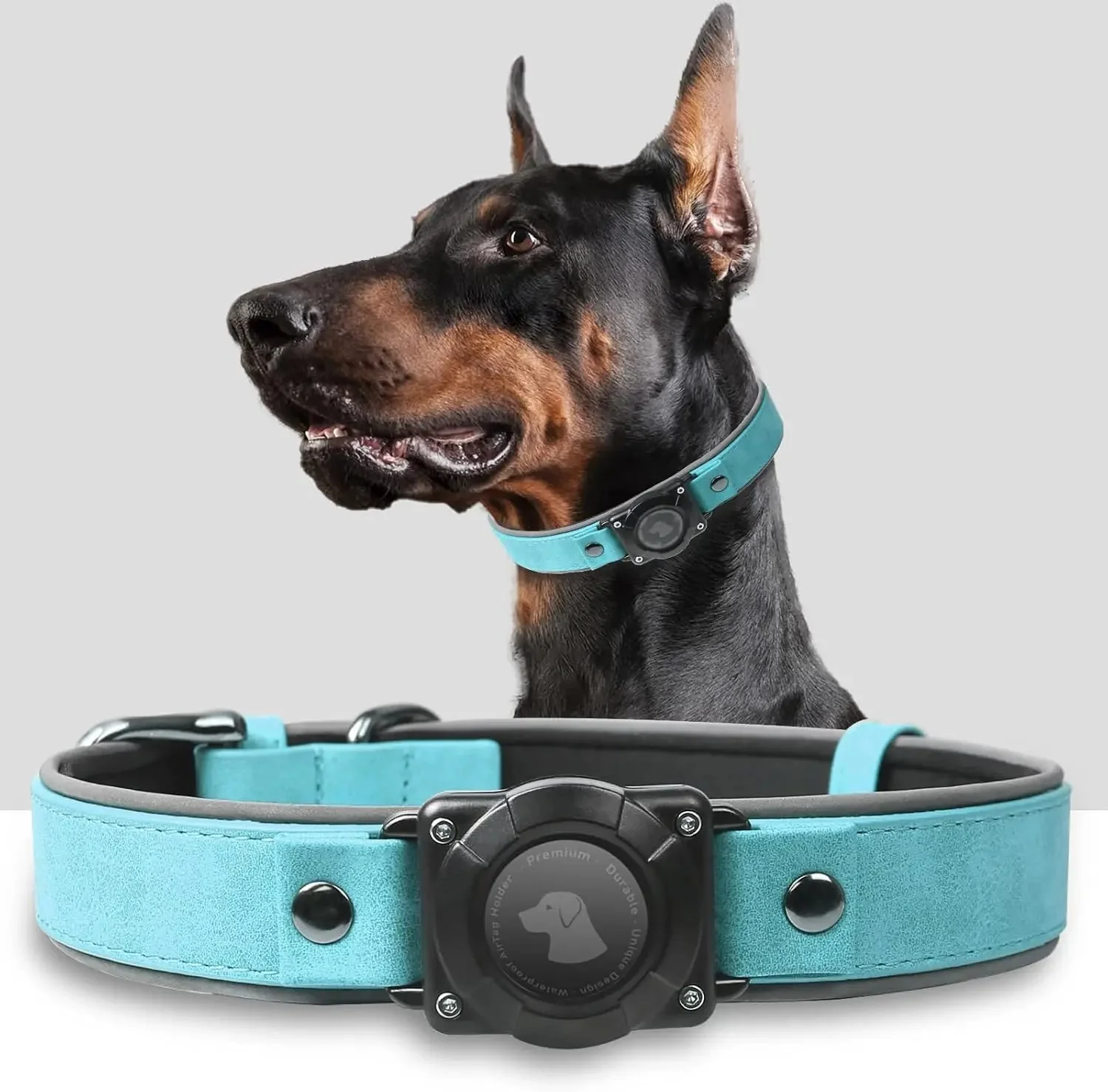 Leather AirTag Dog Collar with Built-In Holder, Reflective Adjustable Design - Image 8