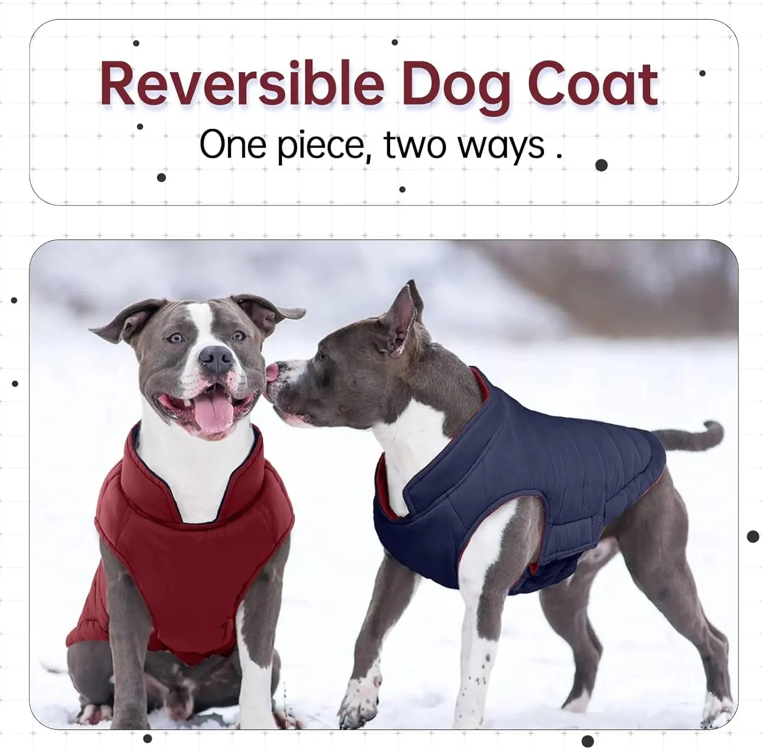 Lelepet Waterproof Reversible Dog Coat – Winter Puffer Vest, 2-in-1, XS-3X - Image 2
