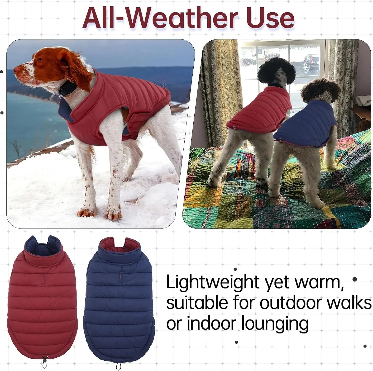 Lelepet Waterproof Reversible Dog Coat – Winter Puffer Vest, 2-in-1, XS-3X - Image 4