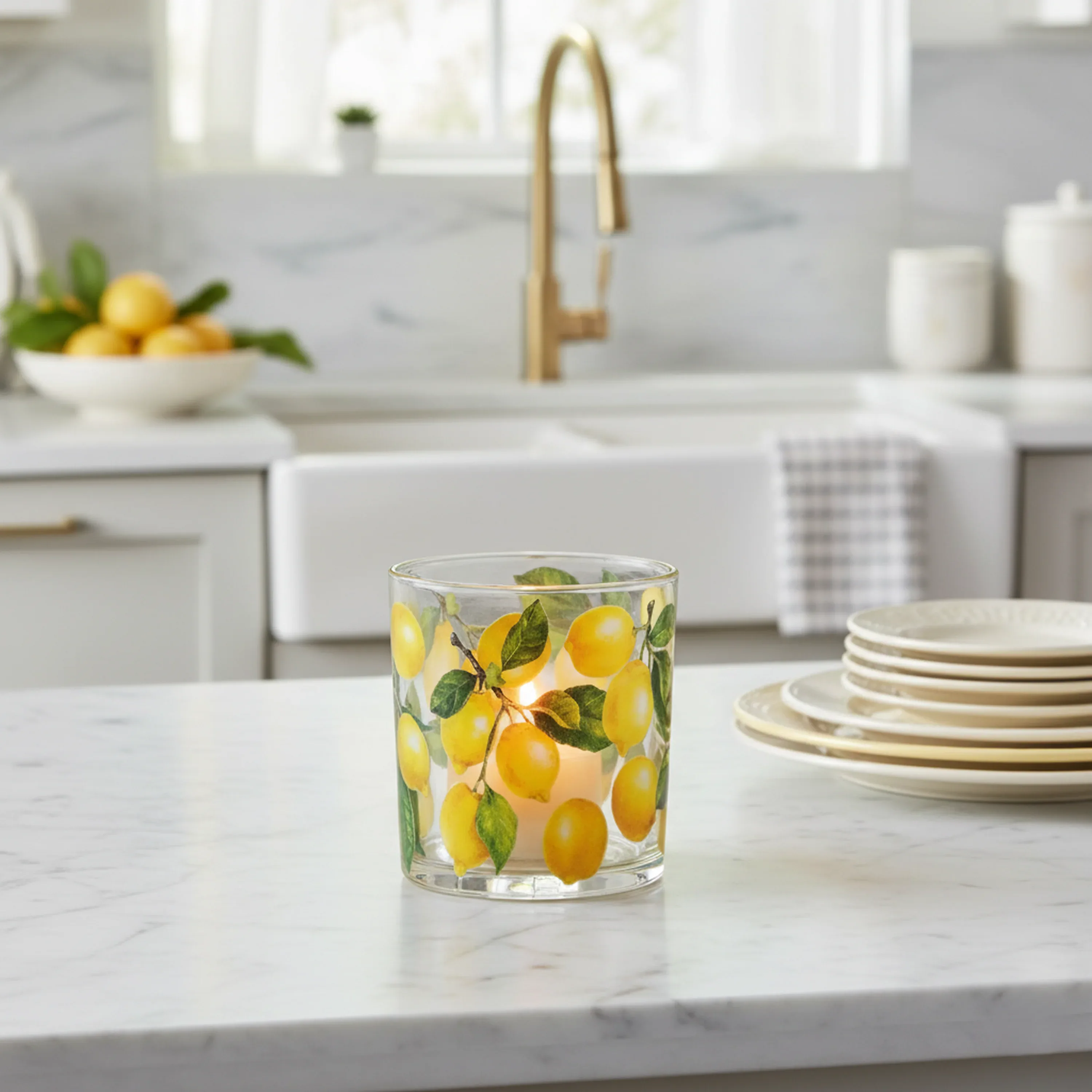 Lemon Votive 3 inch Glass Candle Holder - Image 2