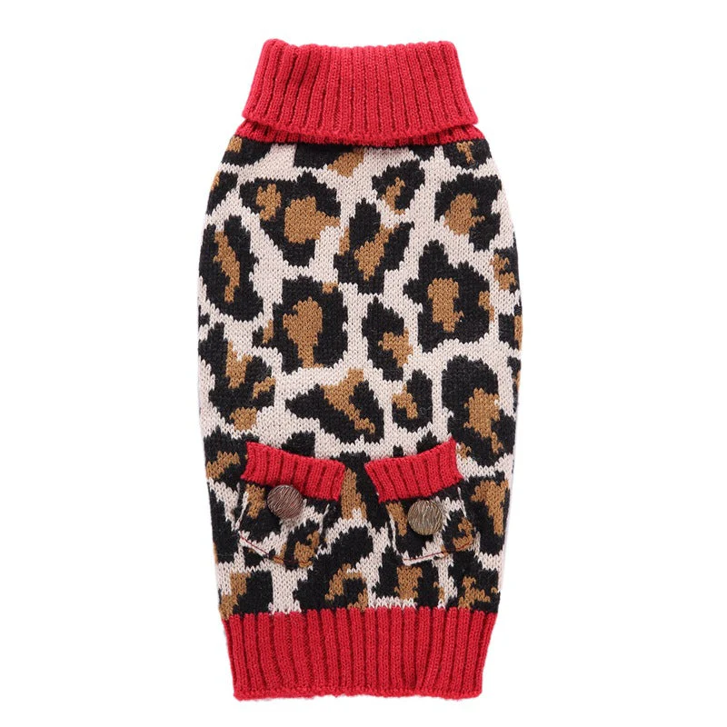 Leopard Knit Pet Sweater • Red Rib Turtleneck - Image 2