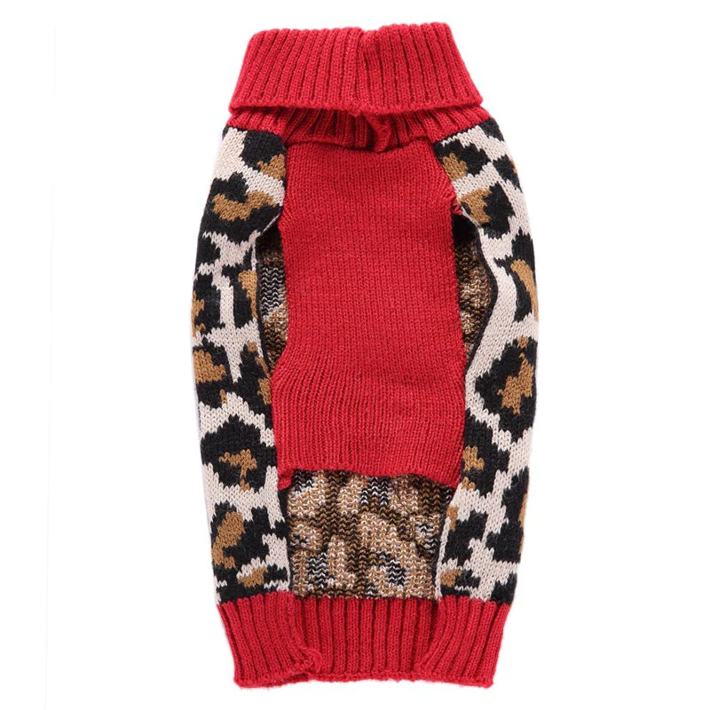 Leopard Knit Pet Sweater • Red Rib Turtleneck - Image 3