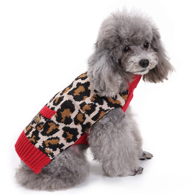 Leopard Knit Pet Sweater • Red Rib Turtleneck - Image 4