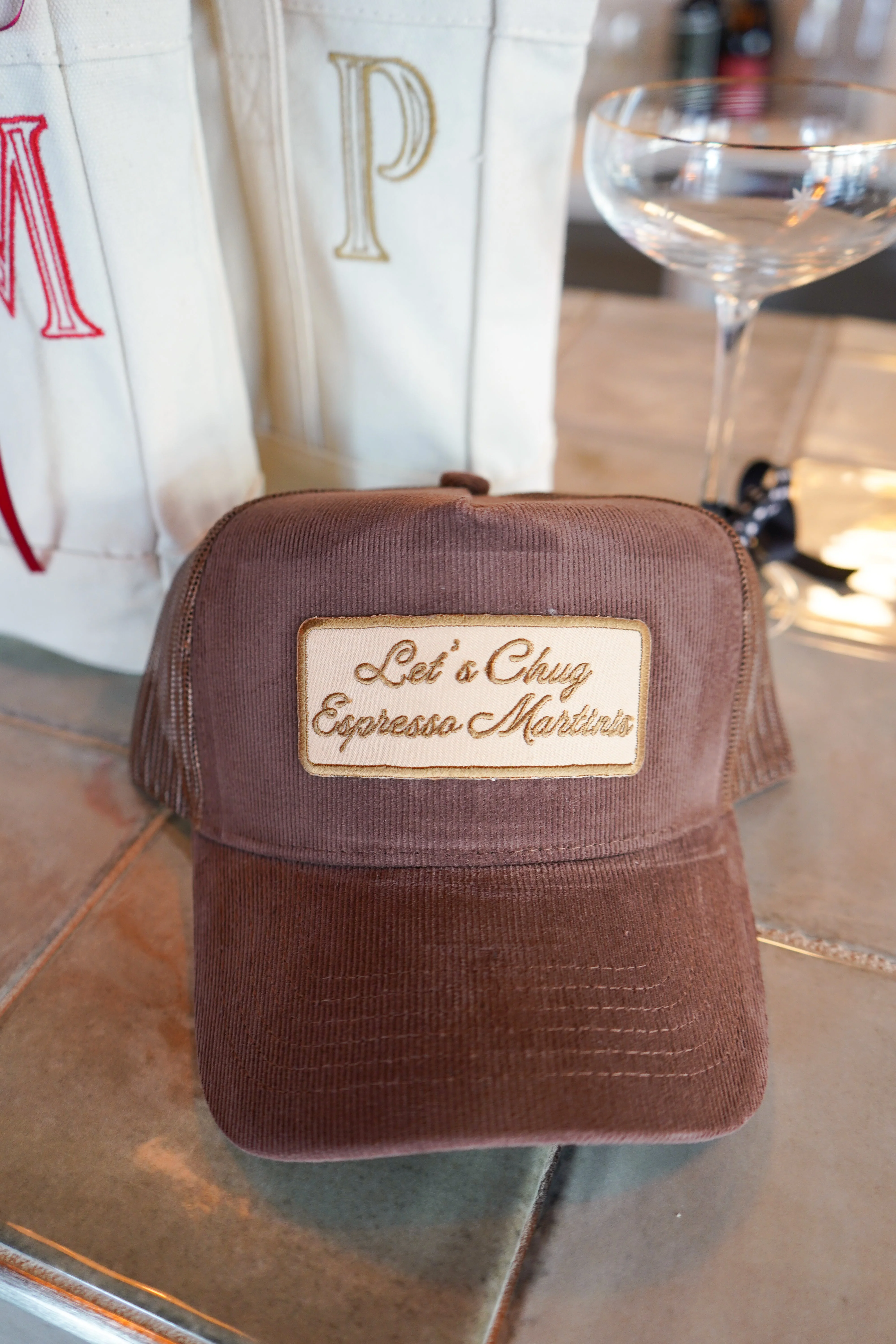 Let's Chug Espresso Martinis - Brown Corduroy Trucker Hat - Image 2