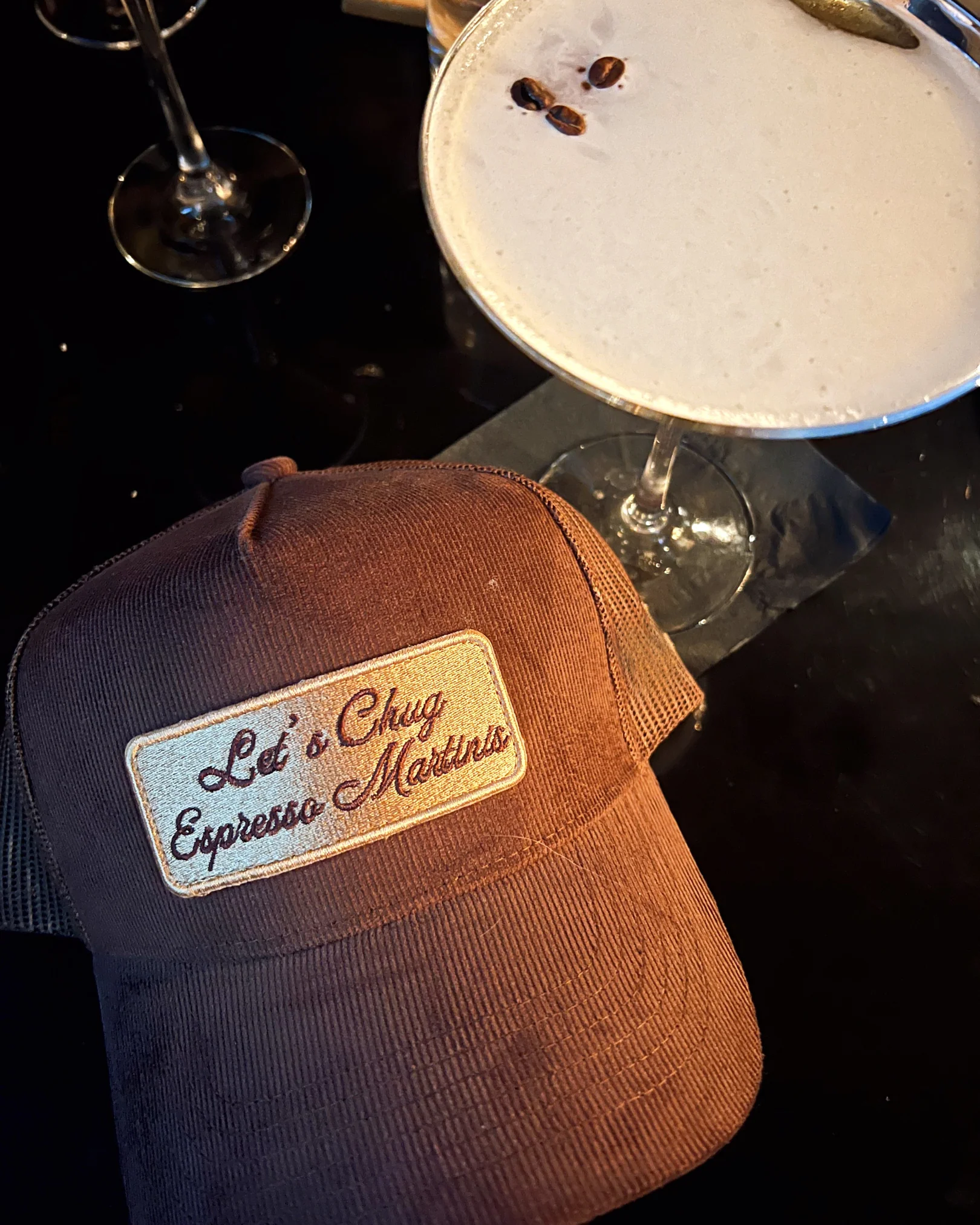 Let's Chug Espresso Martinis - Brown Corduroy Trucker Hat - Image 4