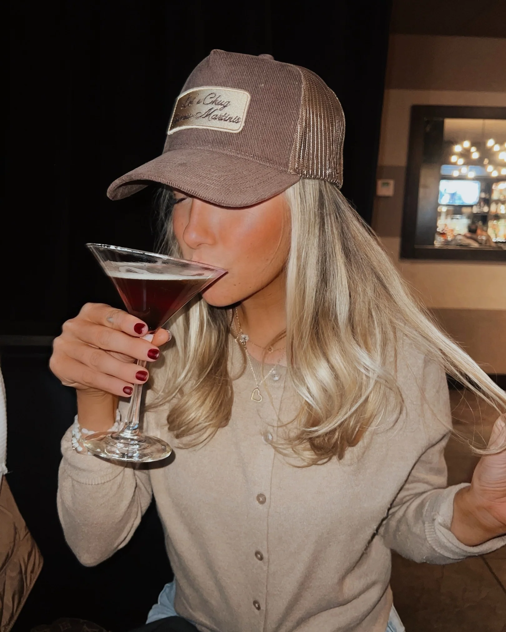 Let's Chug Espresso Martinis - Brown Corduroy Trucker Hat - Image 5