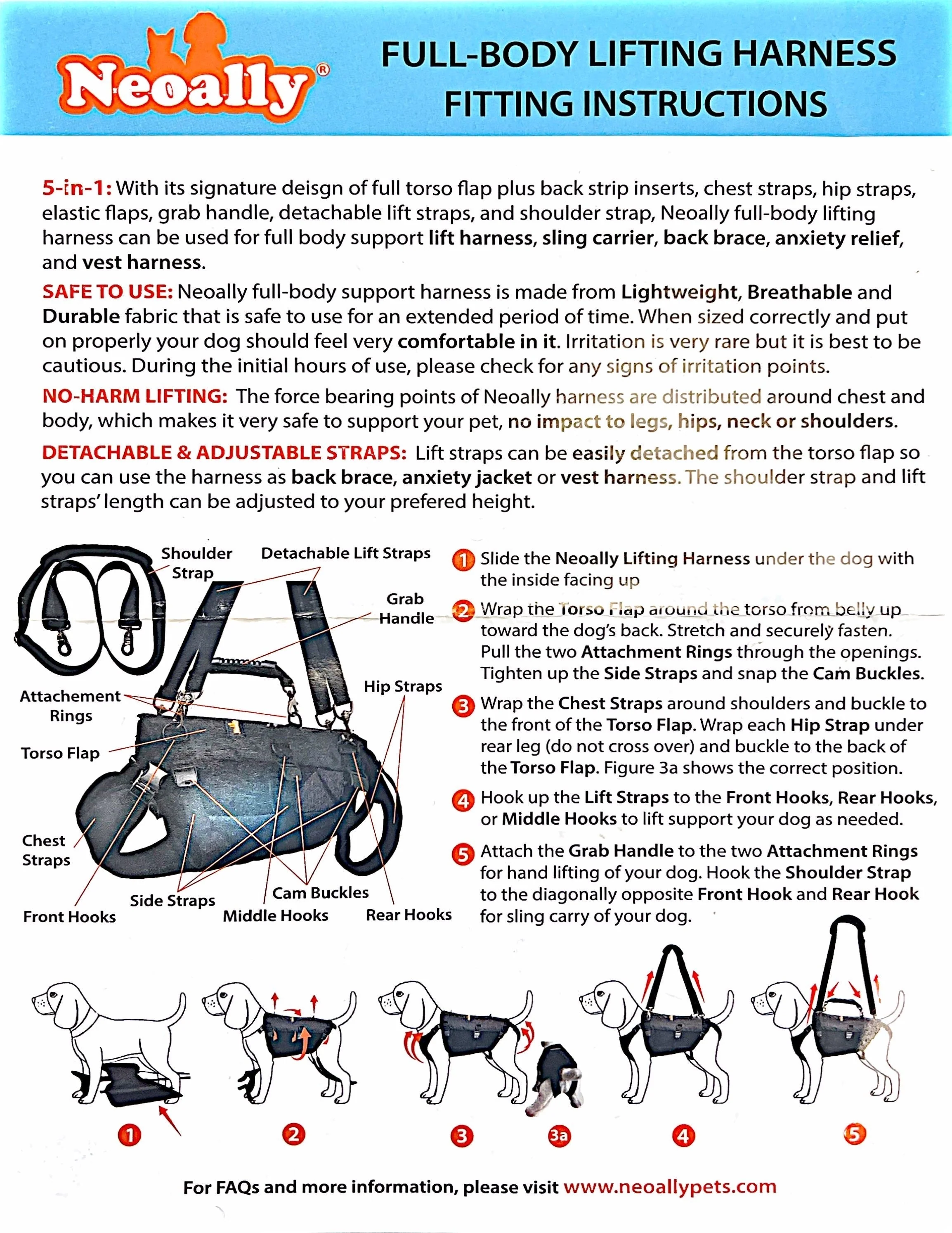[LIFETIME WARRANTY!] NeoAlly 5-in-1 Sturdy Dog Lift Harness Full Body Support - Image 3
