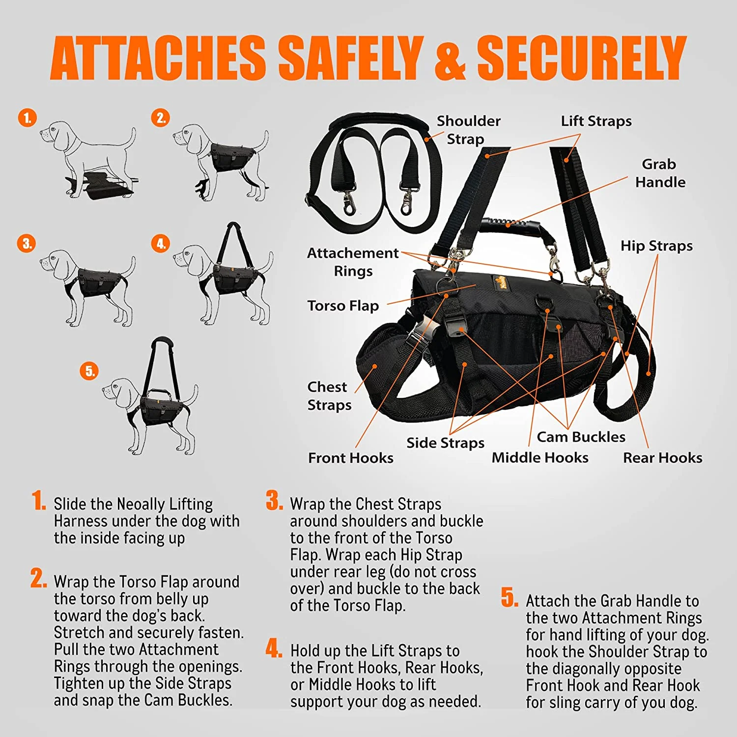 [LIFETIME WARRANTY!] NeoAlly 5-in-1 Sturdy Dog Lift Harness Full Body Support - Image 5