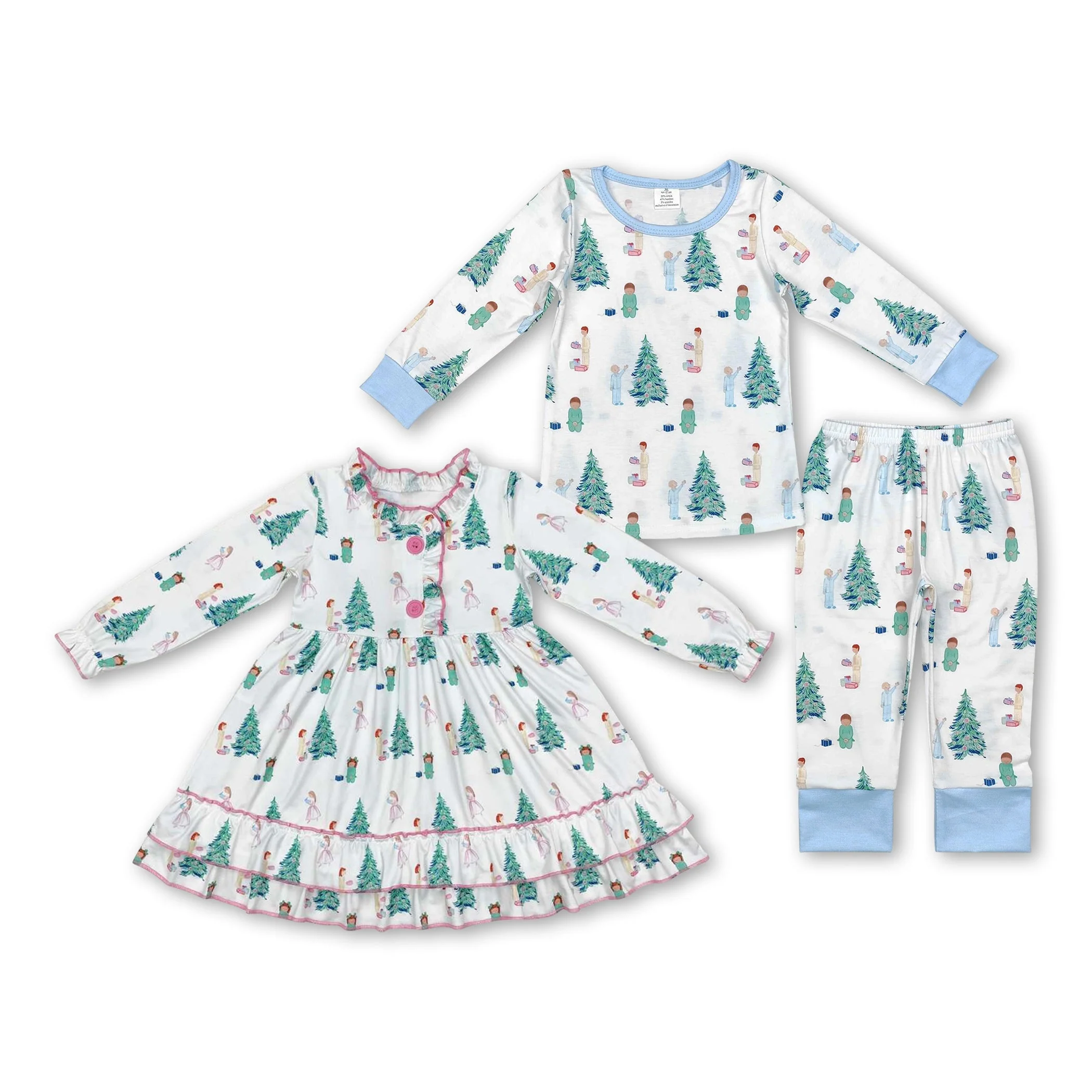 Light blue Christmas tree kids boys pajamas - Image 2